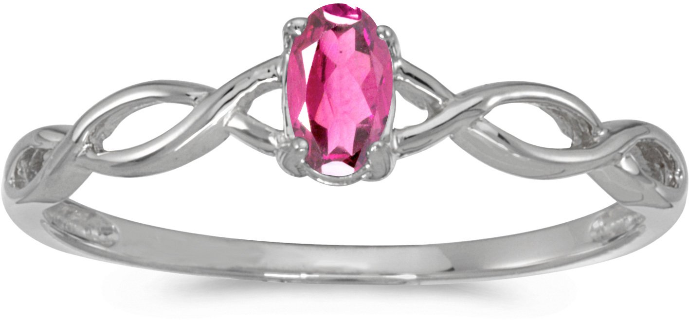 10K White Gold Oval Pink Topaz Ring for Women – Elegant Birthstone Jewelry Gift for Anniversary, Engagement & Special Occasions