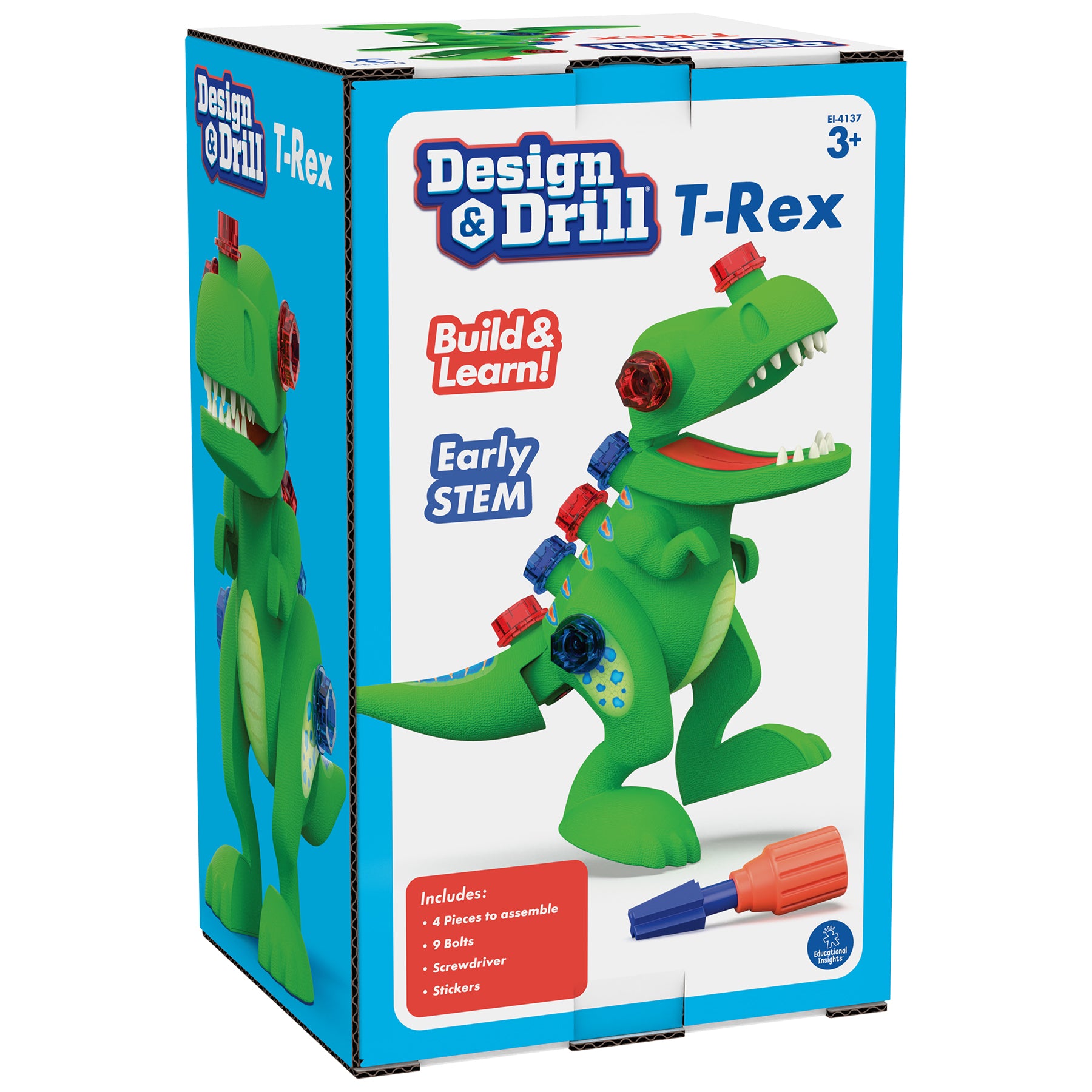 Educational Insights Design & Drill T-Rex - STEM Learning Dinosaur Toy for Kids Ages 3+, Build & Drill Activity with Screwdriver & Colorful Bolts - Perfect for Preschool Learning & Creative Play