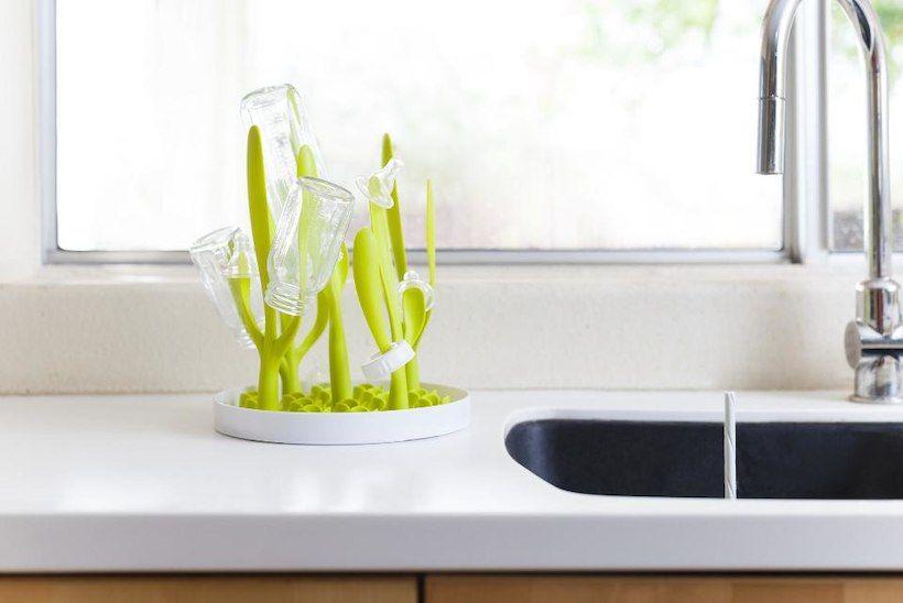 Boon Sprig Countertop Drying Rack - Green | Space-Saving Dish Drying Rack for Kitchen Countertops | Perfect for Drying Dishes, Cups, and Utensils | Compact and Stylish Kitchen Organizer