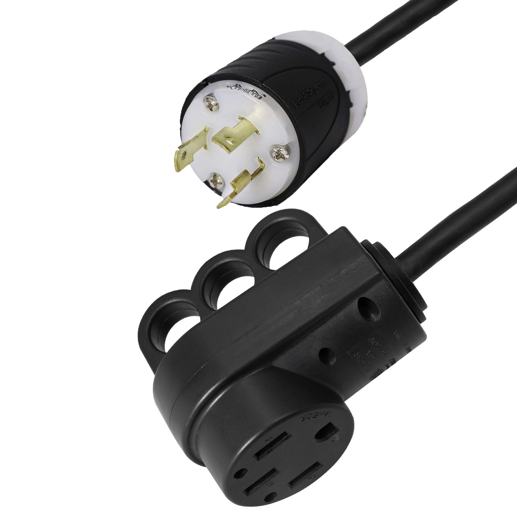 Heavy Duty Iron Box L5-30P to 14-50R Plug Adapter Converter - 40ft Extension Cord for RV, EV Charger, Generator & Industrial Equipment - IBX-76949-40