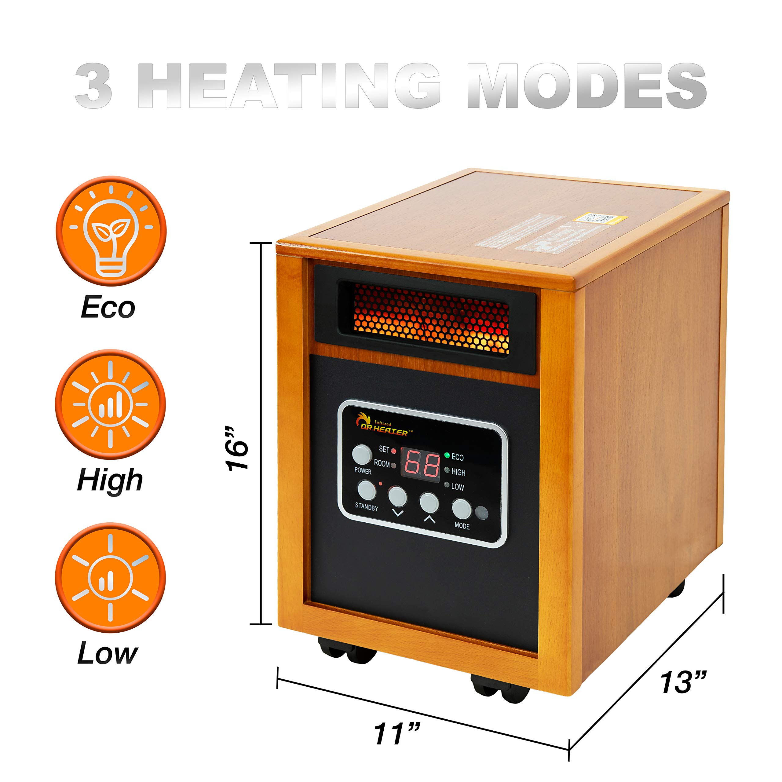 Dr Infrared Heater Portable Space Heater 1500W with Remote Control - Cherry Red - Fast Heating for Bedroom, Office & Indoor Use - Energy Efficient & Quiet Operation - Perfect for Winter & Cold Weather