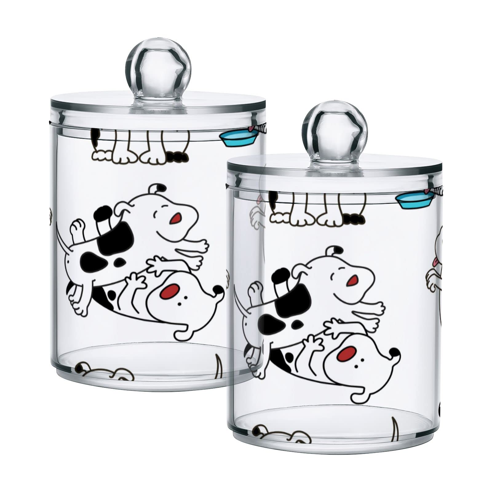 4-Pack Cute Cartoon Cow & Dog Design Plastic Storage Jars with Lids - 10oz Translucent Food Containers for Cotton Swabs, Tea, Cookies | Kitchen Organization & Pantry Storage Solution