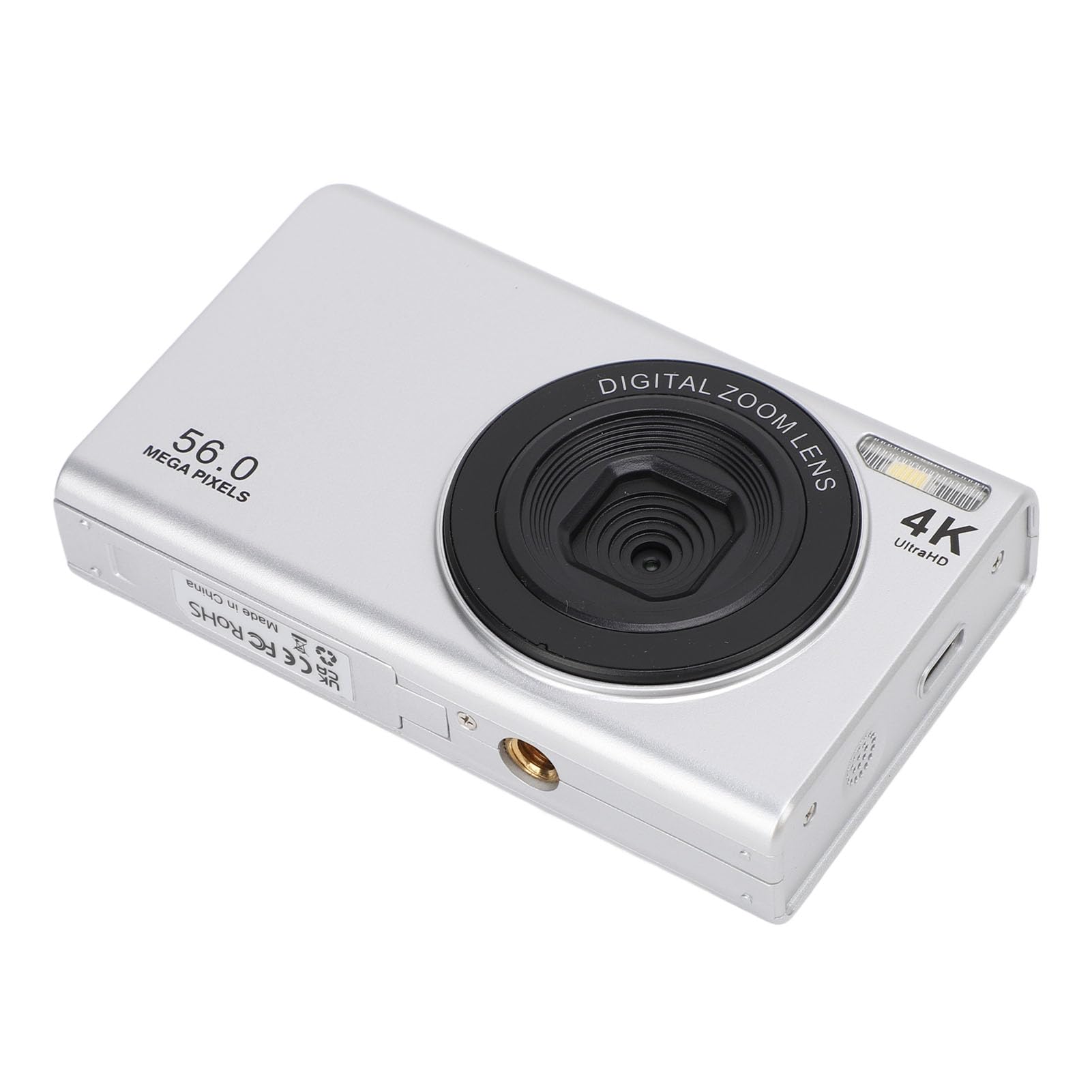 4K 56MP Digital Camera with 16x Zoom - Vlogging Camera for YouTube, Travel & Photography | Compact Portable Camera with Fill Light for Beginners, Teens, Students & Adults (Silver) - Perfect for Travel Vlogging, Family Events & Outdoor Adventures