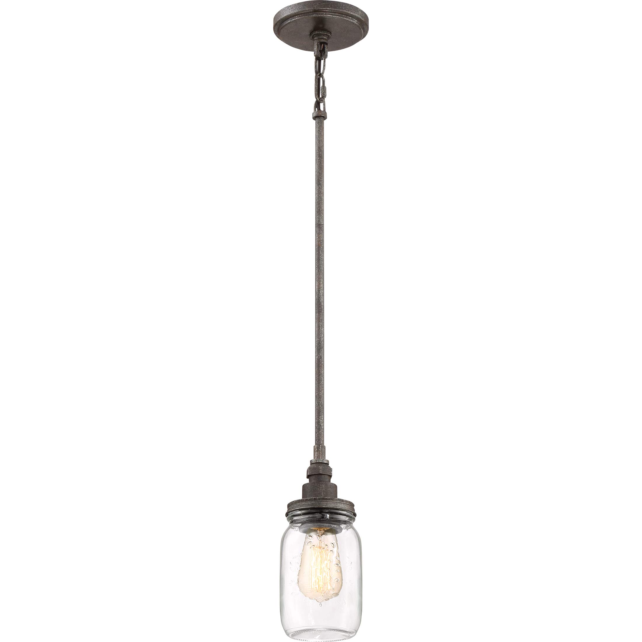 Quoizel Squire 1-Light Rustic Black Mini Pendant Light Fixture - Perfect for Kitchen Island, Dining Room, or Entryway Lighting