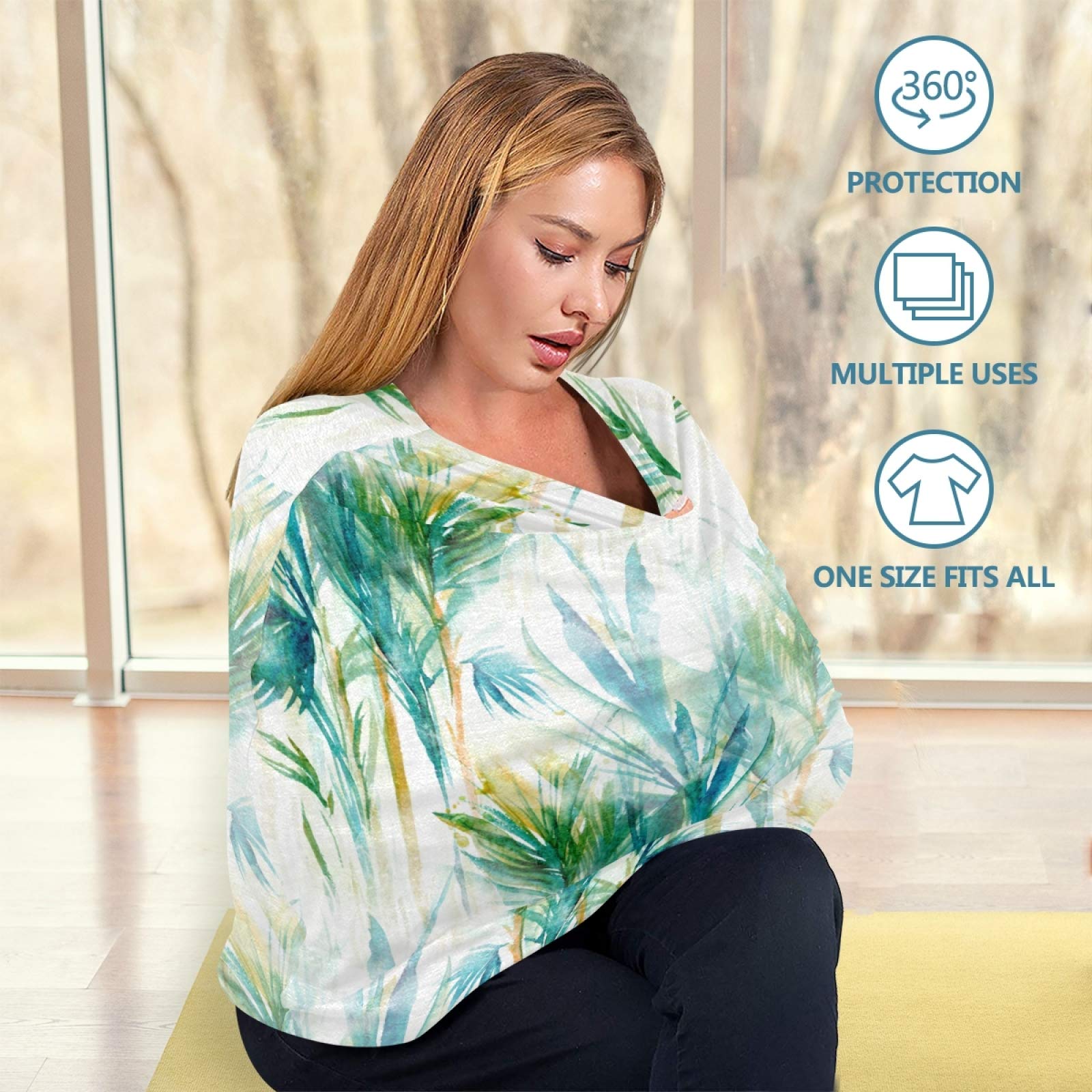 Breathable Nursing Cover & Baby Car Seat Canopy - Soft Breastfeeding Scarf with Tropical Palm Print, Universal Stroller Cover for Infant Boys & Girls | Perfect for Feeding, Travel & Outdoor Protection
