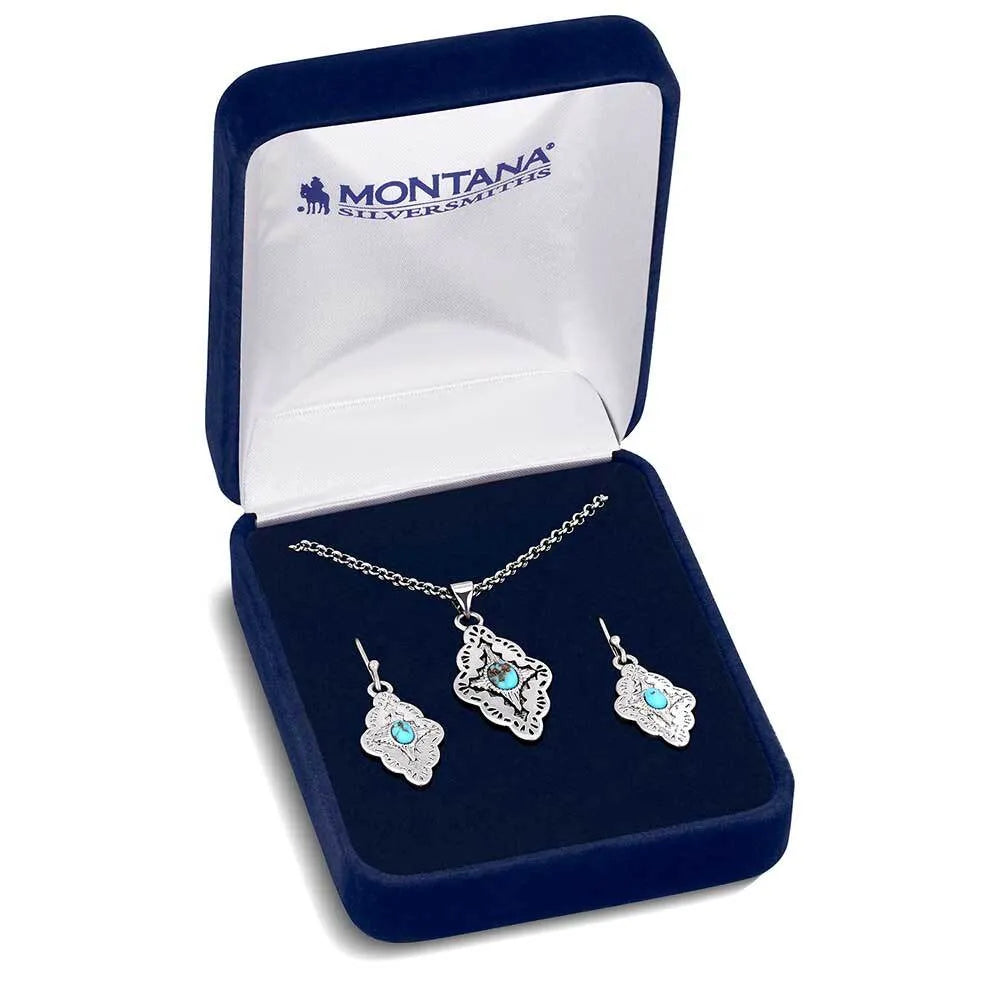 Montana Skies Turquoise Jewelry Set - Handmade Sterling Silver Necklace & Earrings - Southwest Style Accessories for Women - Perfect for Boho Fashion, Gift Giving & Special Occasions