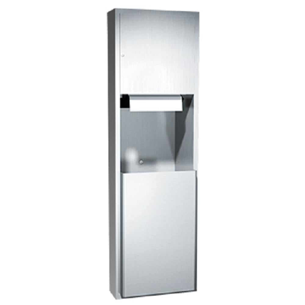 ASI 04692A 6 Traditional Automatic Roll Paper Towel Dispenser & Waste Receptacle Semi-Recessed Satin Finish - Ideal for Restaurants, Offices & Public Restrooms