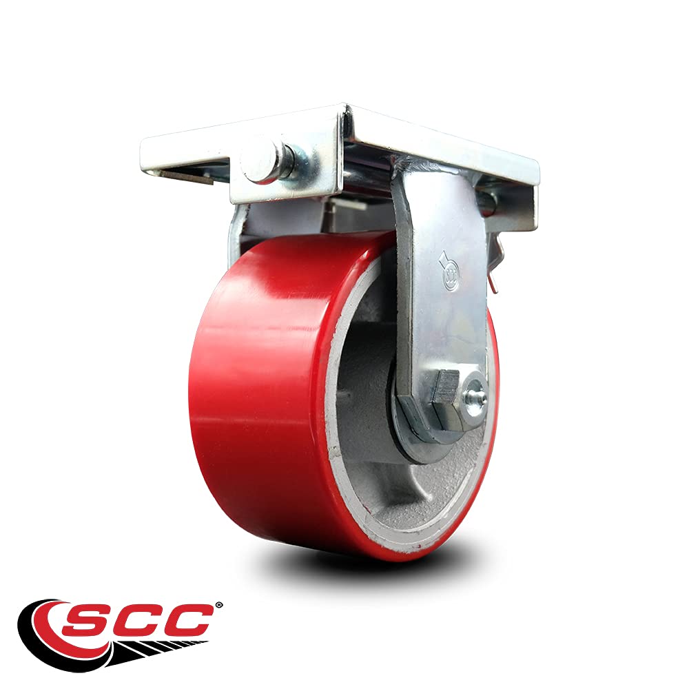 6 Inch Red Poly on Cast Iron Wheel Replacement Caster with Caster Pad - Heavy Duty Moving & Portable Storage Container Wheels by Go Mini's - Ideal for Moving Carts, Storage Bins, and Industrial Equipment