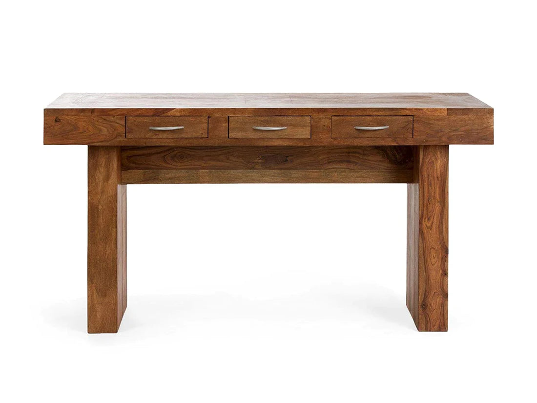 Solid Sheesham Wood Console Table with 3 Drawers - 47