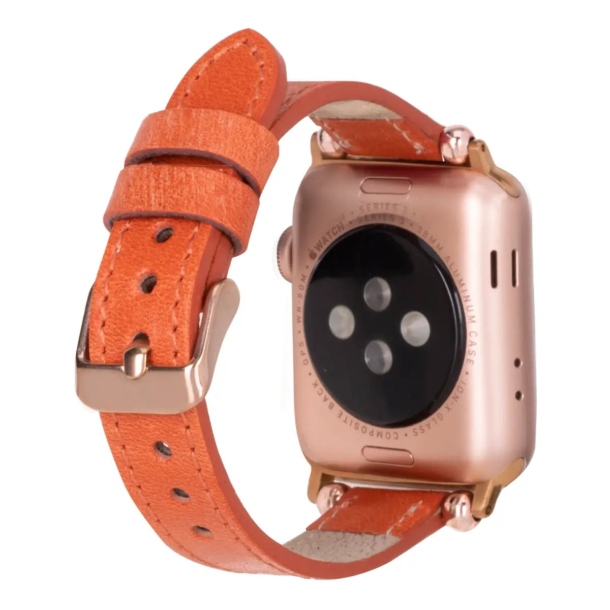 Vintage Orange Leather Ultra Slim Apple Watch Band - Stylish & Durable Replacement Strap for Workouts, Office & Everyday Wear