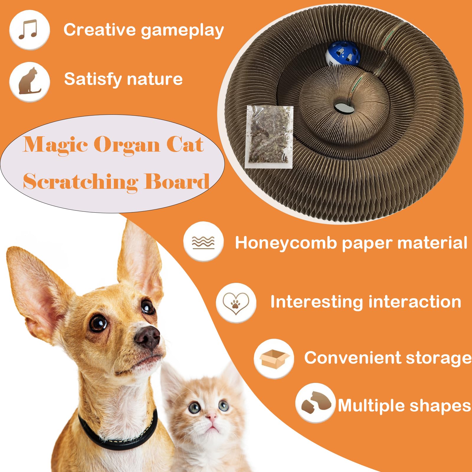 Magic Organ Cat Scratching Board - 2 Pack Interactive Cat Toy with Bell, Kitten Scratcher & Exercise Post for Indoor Cats - Perfect for Playtime, Training & Stress Relief