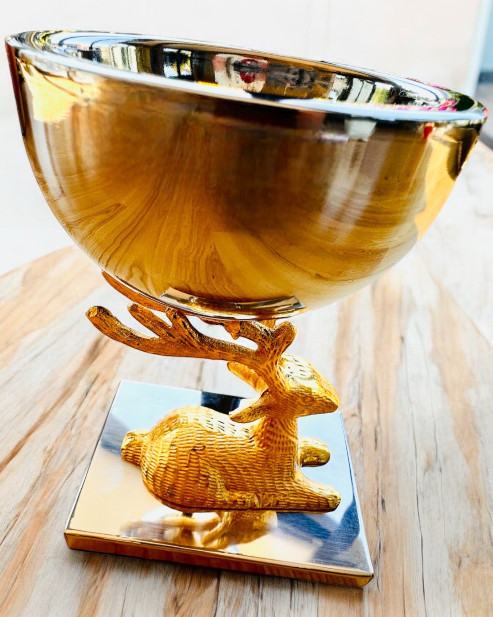 Handcrafted Deer Trophy Decorative Bowl from India - Personalized Engraving Gift for Home Decor, Wedding, Housewarming & Rustic Themed Parties
