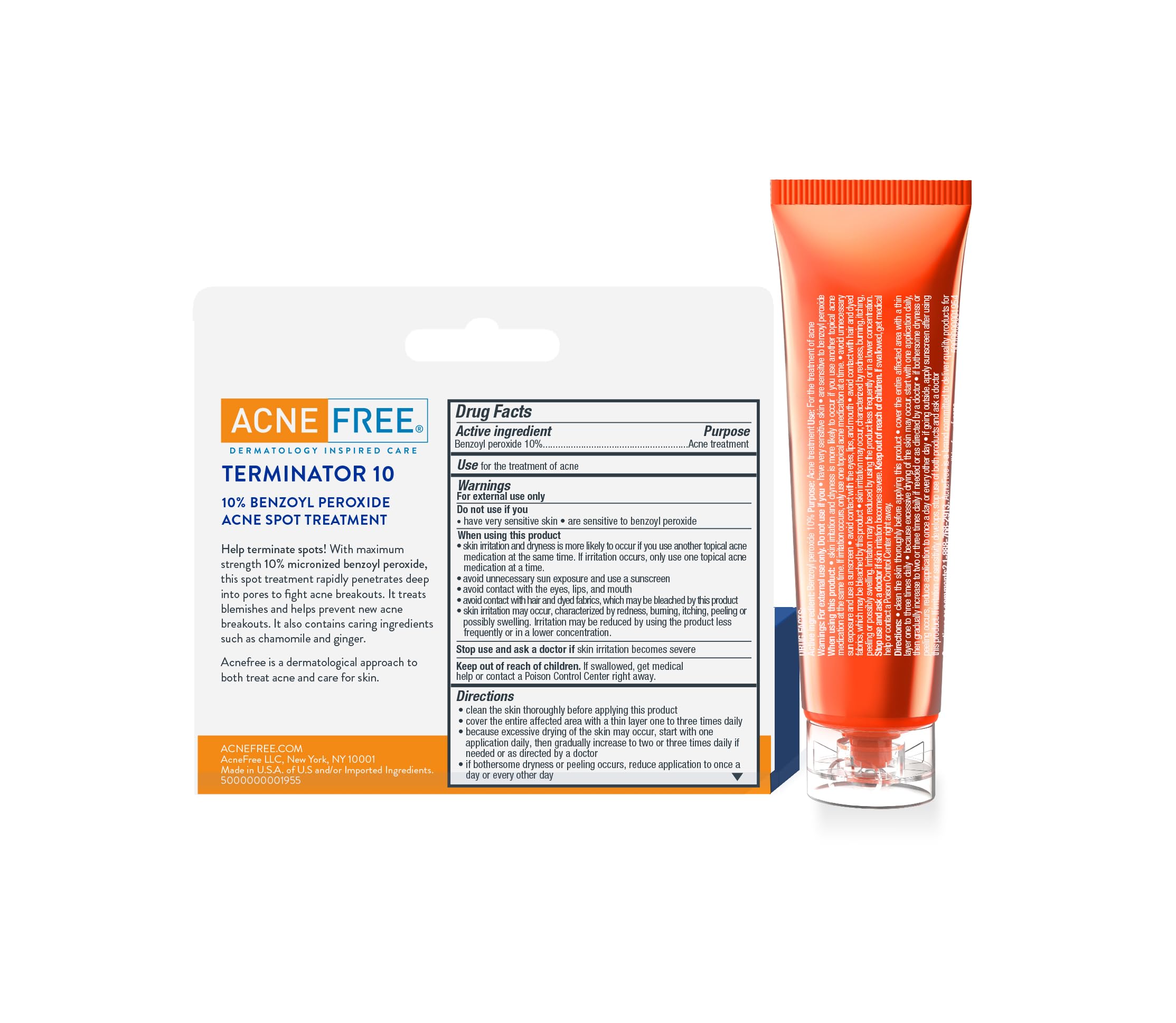 AcneFree Terminator 10 Maximum Strength Acne Spot Treatment with 10% Benzoyl Peroxide - Fast-Acting Acne Cream for Face & Body - 1 Ounce (Pack of 1) - Perfect for Teen & Adult Acne, Breakouts & Blemishes