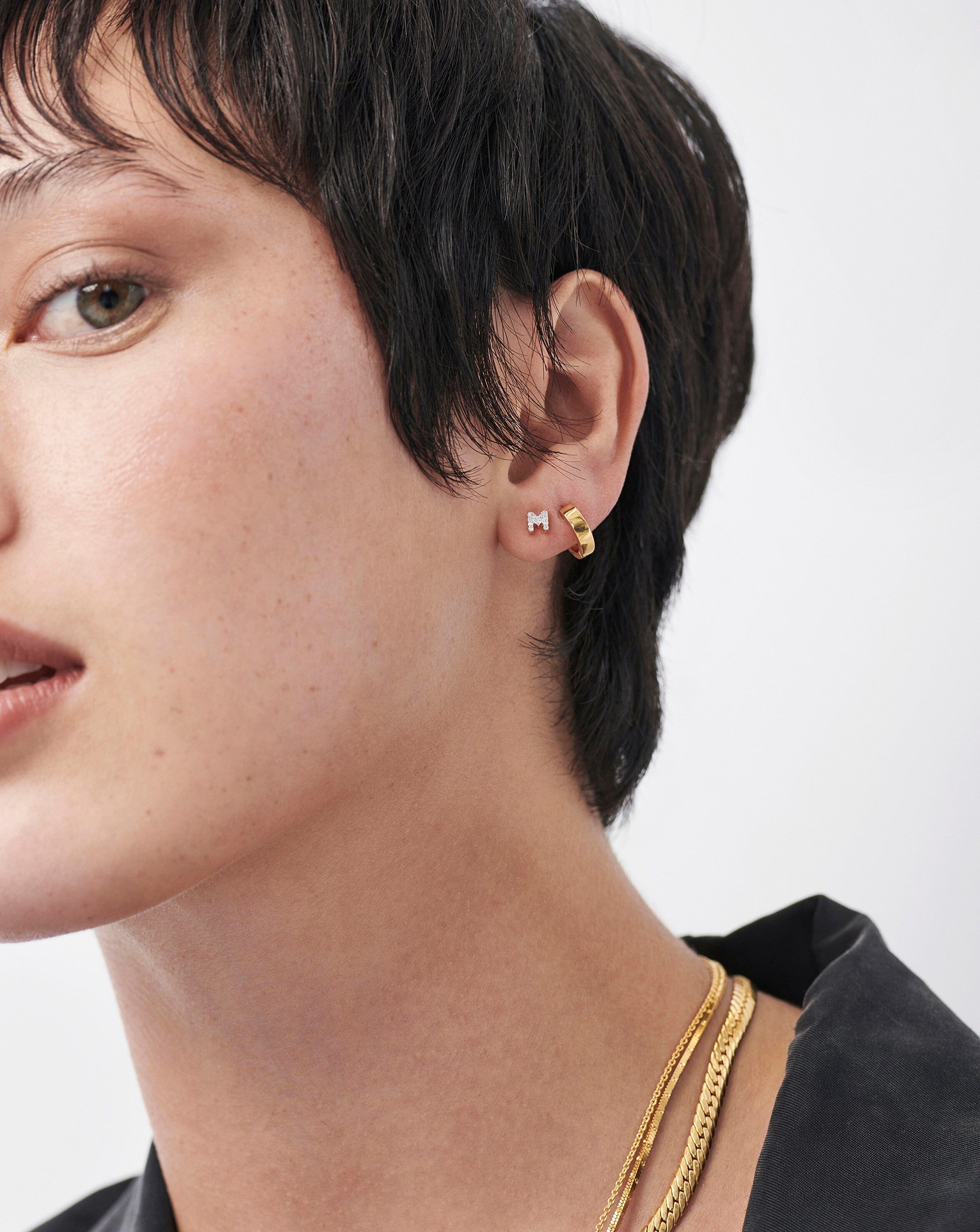 Pave Initial Single Stud Earring - Personalized Initial M | 18k Gold Vermeil & Cubic Zirconia - Perfect for Birthdays, Anniversaries & Everyday Elegance