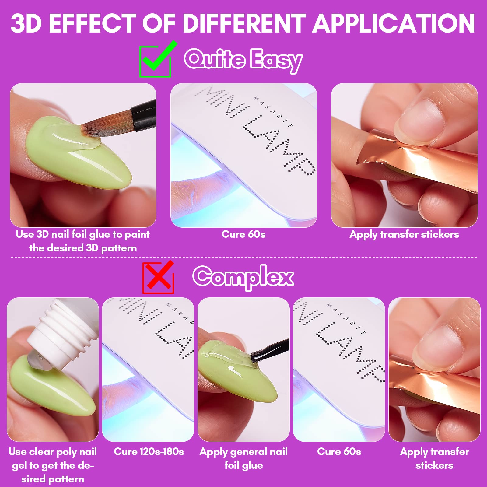 Makartt 2-Pack 3D Artitic Foil Transparent Gel - 8ml Each | Nail Art Design & Decoration for Professional & DIY Manicures