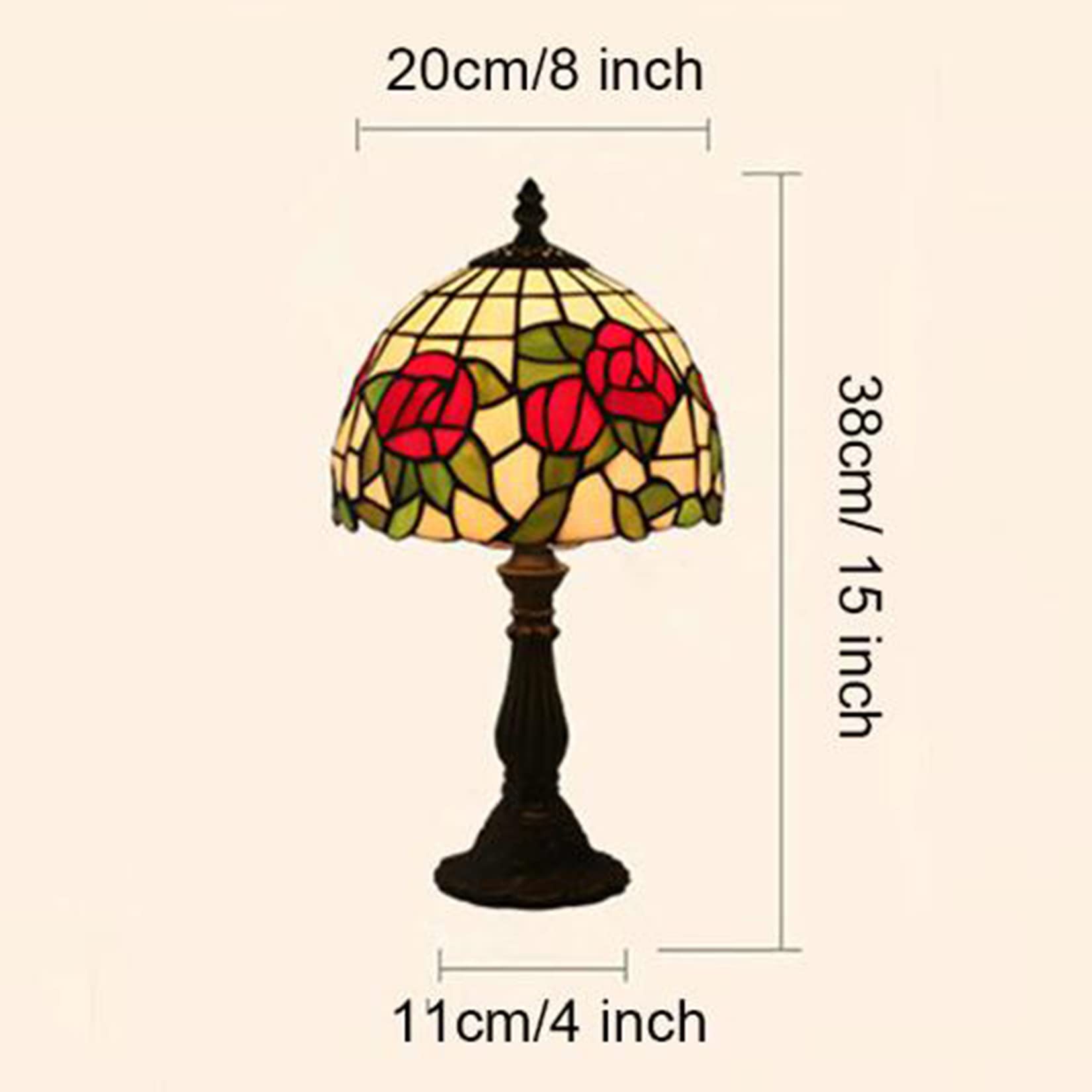 Mini Red Rose Green Leaves Tiffany Style 8 Inch Stained Glass Table Lamp - Elegant Desk & Reading Light for Living Room, Bedroom, Bedside, Wedding Decor | Perfect for Romantic Ambiance, Home Office & Gift Giving