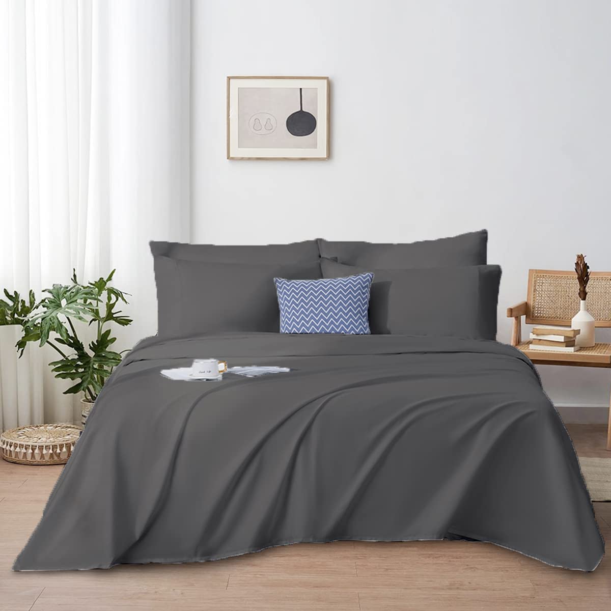 Luxury King Size Sheet Set - Ultra Soft & Breathable Egyptian Cotton Bed Sheets - 4 Piece Set with Deep Pocket (16-18 Inch) - Dark Grey Solid - Perfect for Hotel Style Comfort at Home, Guest Rooms & Master Bedrooms