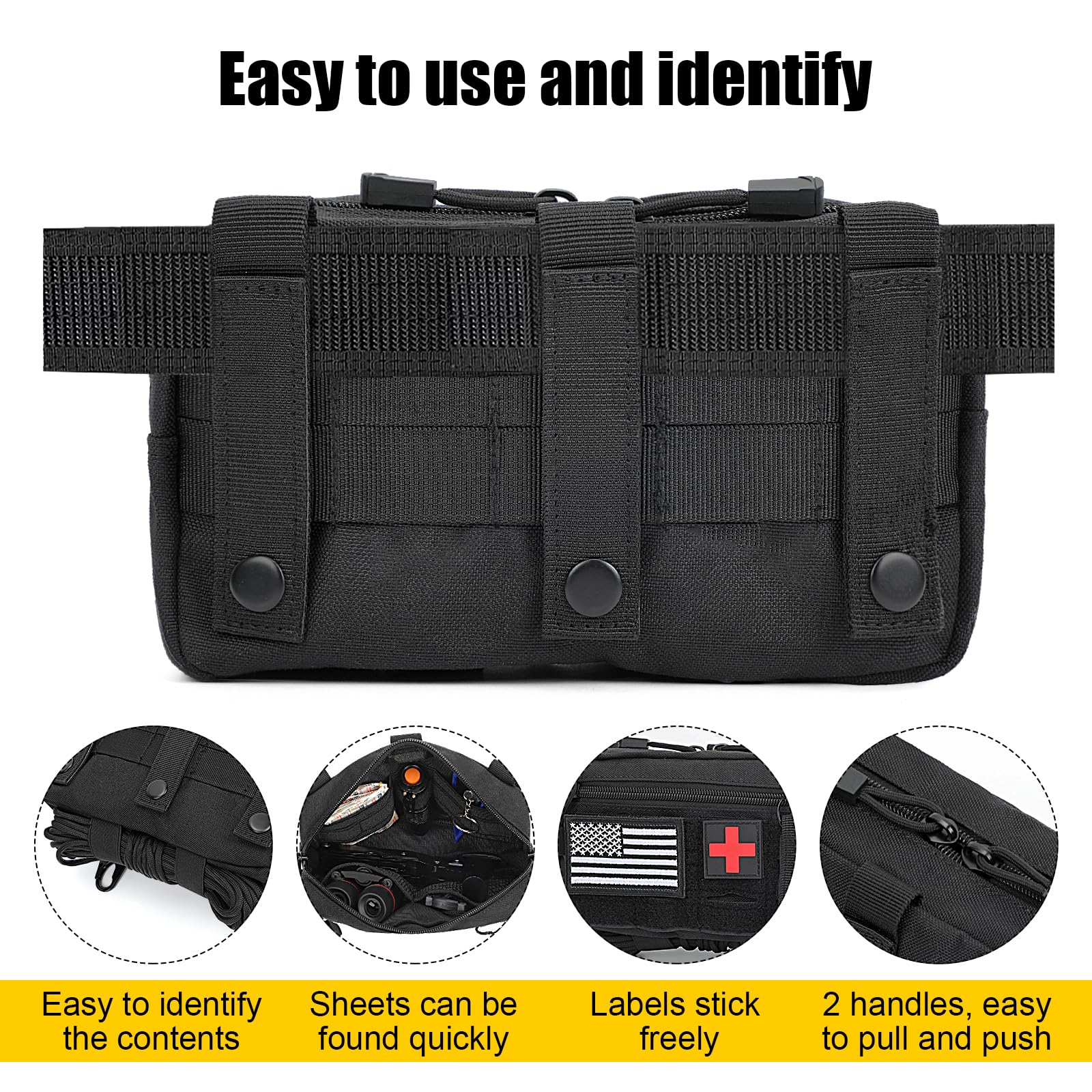 Tactical MOLLE Utility Pouch - Medical EDC Admin Pouch with US Flag Patch, Web Dominator & Elastic Strings - Perfect for EMT, First Aid, Camping & Outdoor Adventures