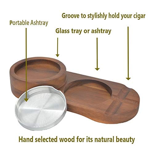 Premium Wooden Cigar Ashtray with Whiskey Glass Holder - Round Cigar Rest & Accessory Set for Men - Perfect for Smoking Lounges, Man Caves & Gifts