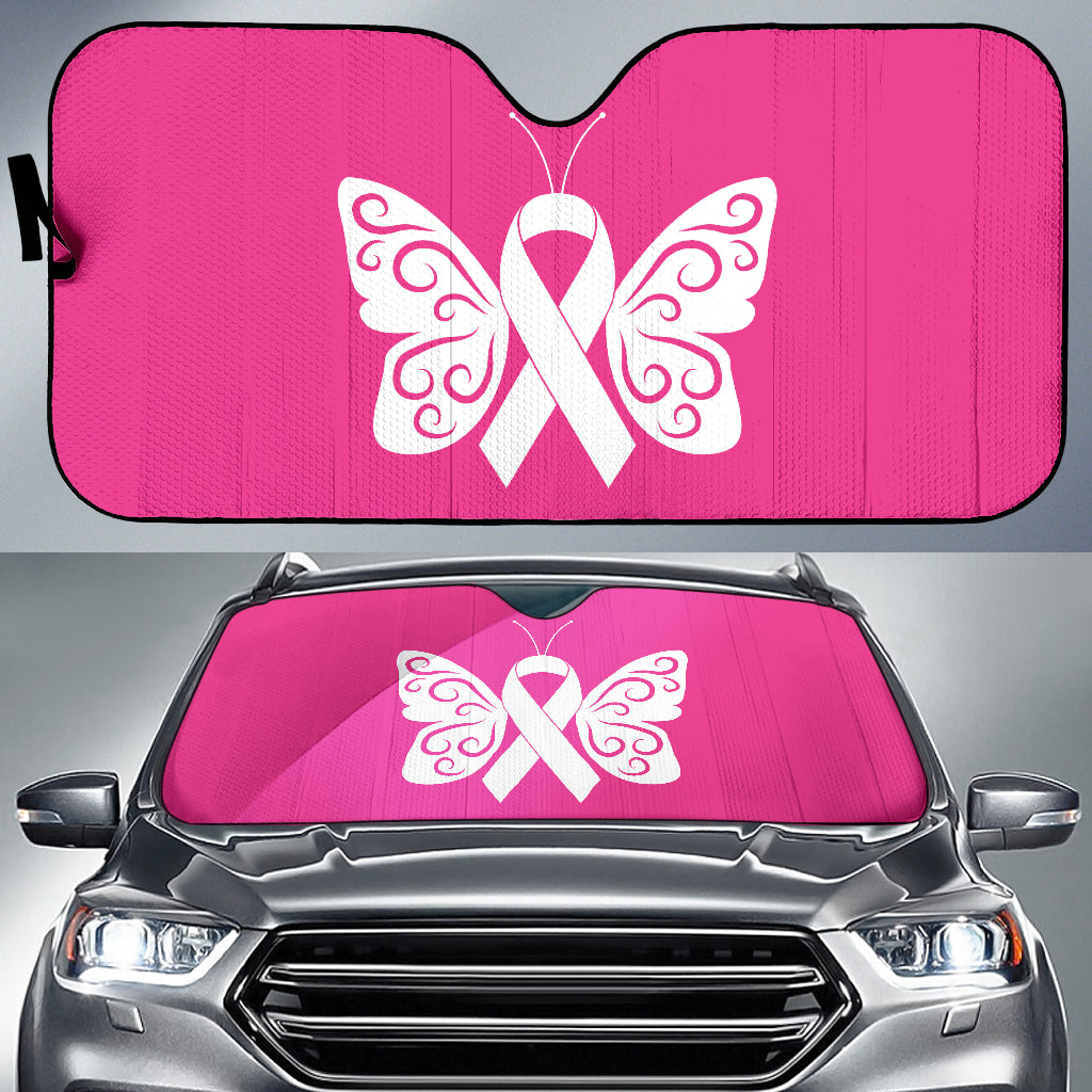 Breast Cancer Awareness Butterfly Ribbon Car Sun Shade - UV Protection Window Cover for Vehicles - Support Cancer Survivors & Patients - Perfect for Cars, Trucks, SUVs
