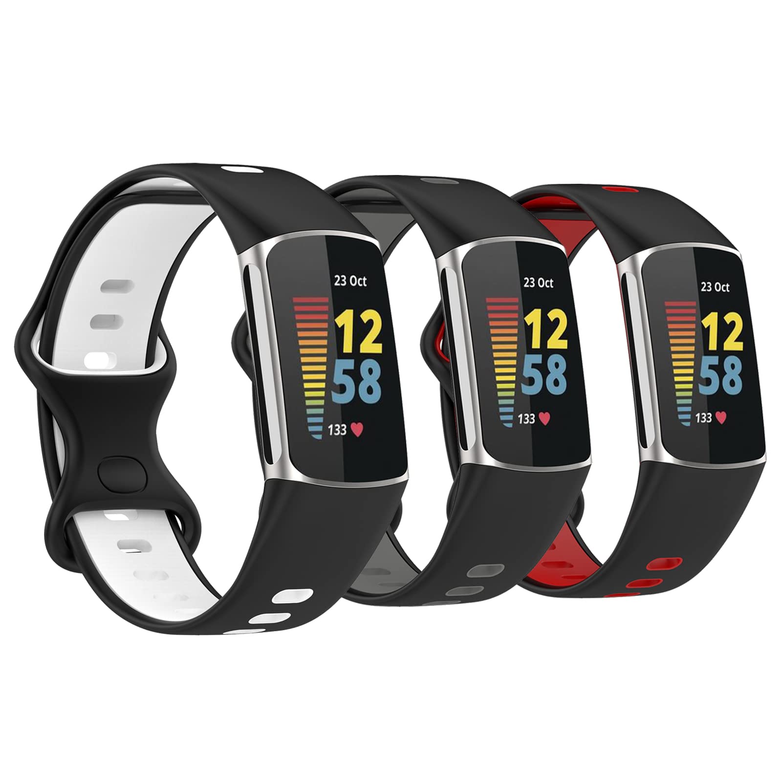 3 Pack Soft Silicone Replacement Bands for Fitbit Charge 5 - Sport Watch Straps Compatible with Women & Men - Perfect for Gym, Running & Daily Wear