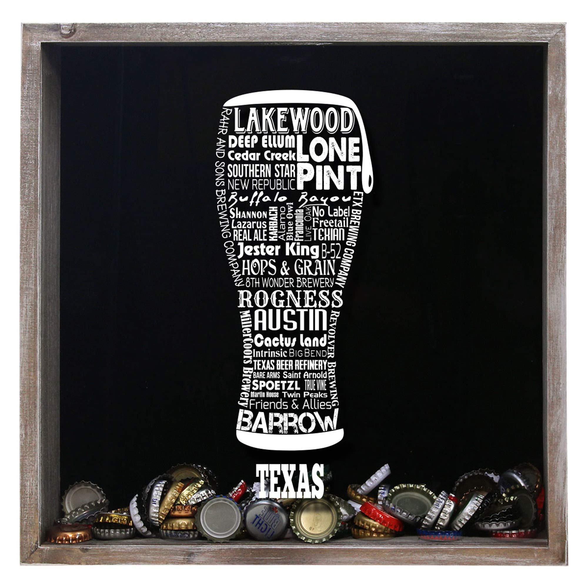 Torched Beer Cap Shadow Box Display - Wall Mounted Hanging Frame for Beer Cap Collection | Unique Gift for Beer Lovers & Home Bar Decor | Perfect for Man Cave, Brewery Wall Art & Texas-Themed Decor