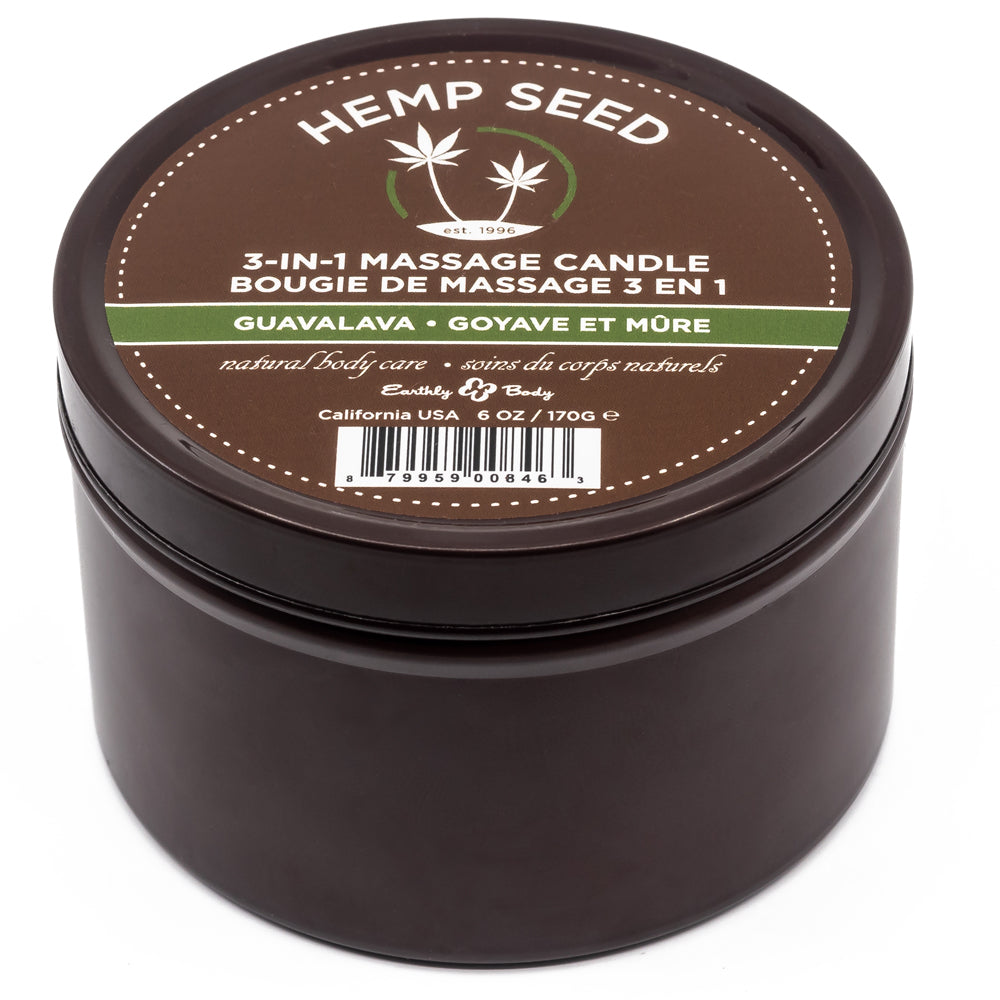 Earthly Body Hemp Seed 3-in-1 Massage Candle - Guavalava Scented Relaxing Aromatherapy Candle for Couples Massage & Romantic Nights