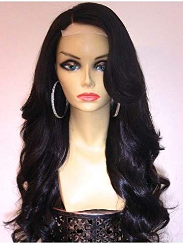 Majik Full Head Curly Wavy Human Hair Lace Front Wig for Women - 20-24 Inch Natural Black Color with Free Hair Dryer, 6 Clips & Hair Brush Set with Mirror | Perfect for Daily Wear, Cosplay, Parties and Special Occasions