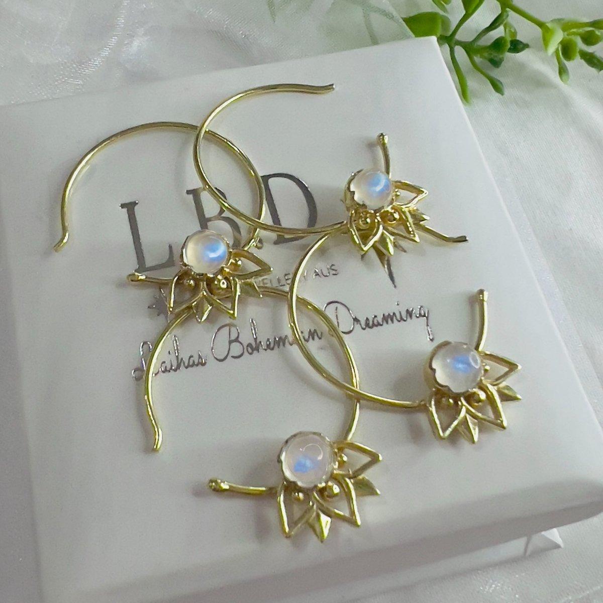 Laihas Gold Moonstone Hoop Earrings for Women - Elegant Floral Inflorescence Design - Perfect for Weddings, Parties & Everyday Wear