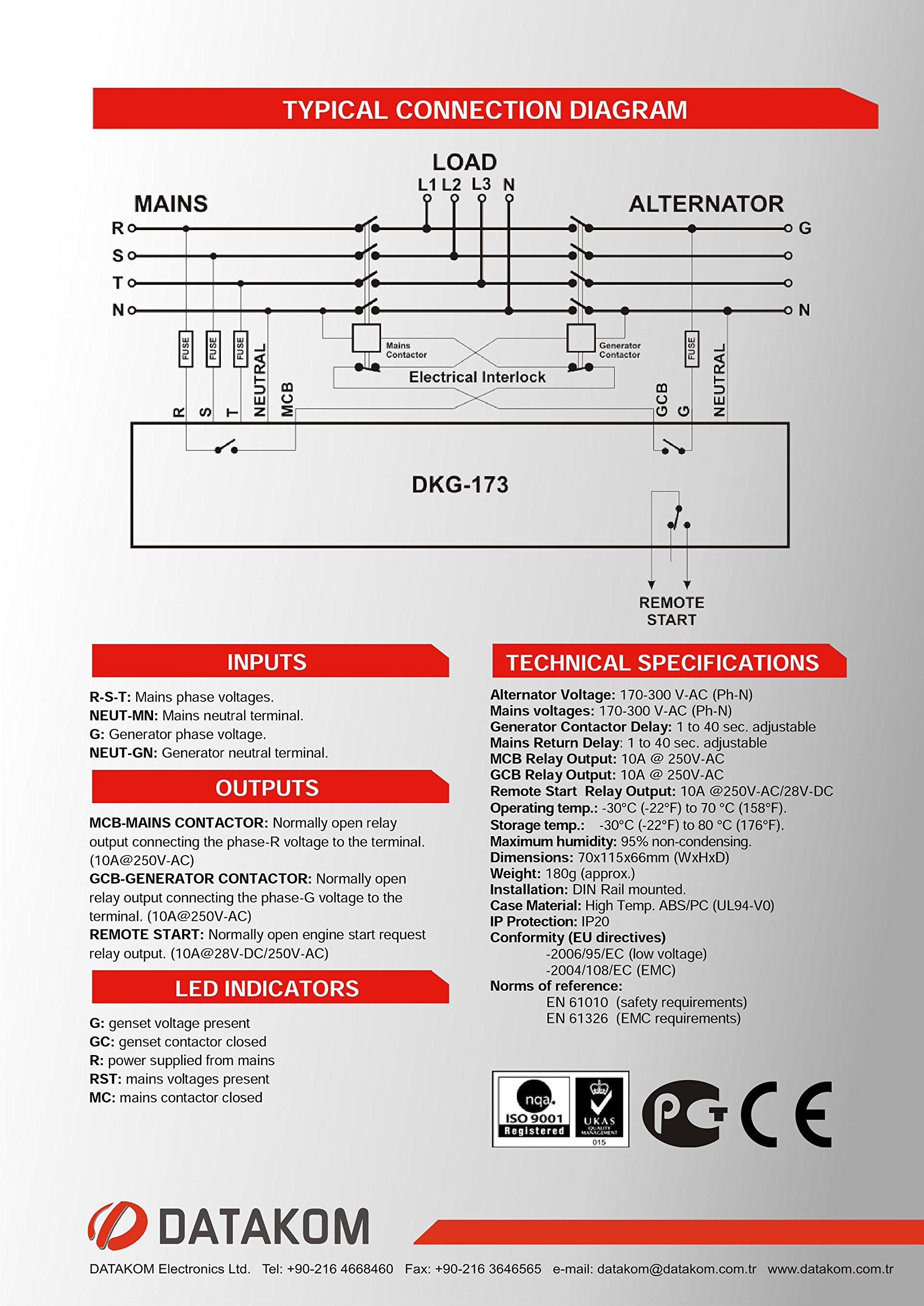 DKG-173 230/400V Automatic Transfer Switch Panel (ATS) for Generator & Mains Power Supply - Reliable Backup Power Solution for Homes, Businesses & Emergency Use