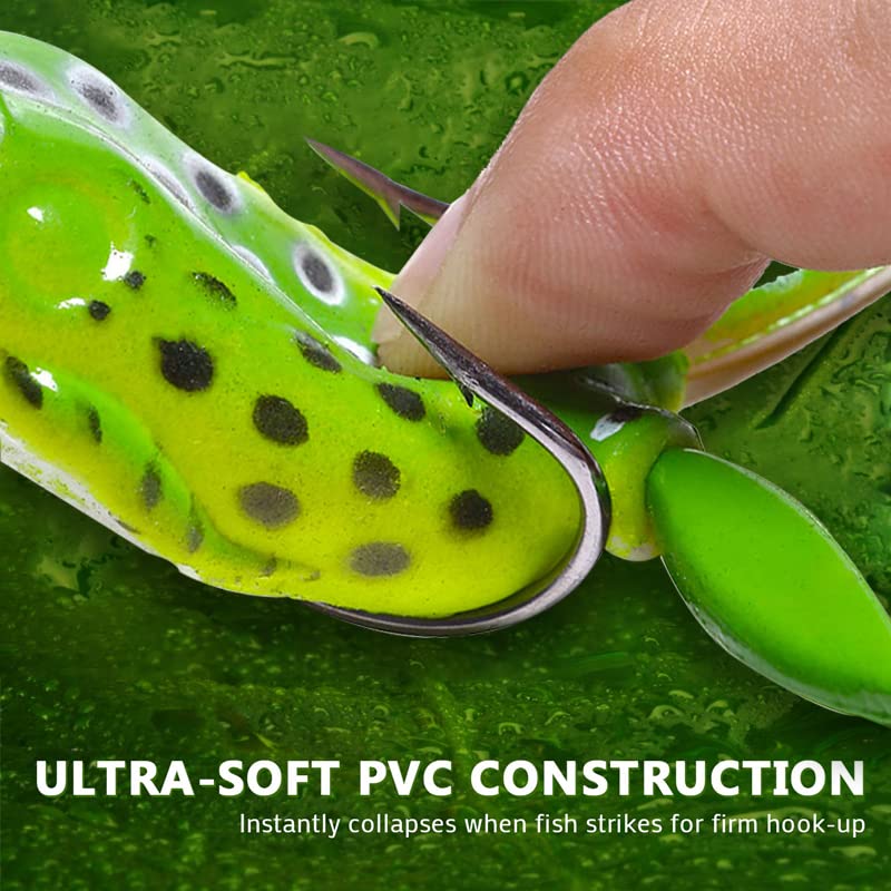 Top Water Frog Lures for Bass Fishing - Weedless Lifelike Soft Plastic Frog Baits for Freshwater & Saltwater - Perfect for Bass, Trout, and Pike - Ideal for Pond, Lake, and River Fishing