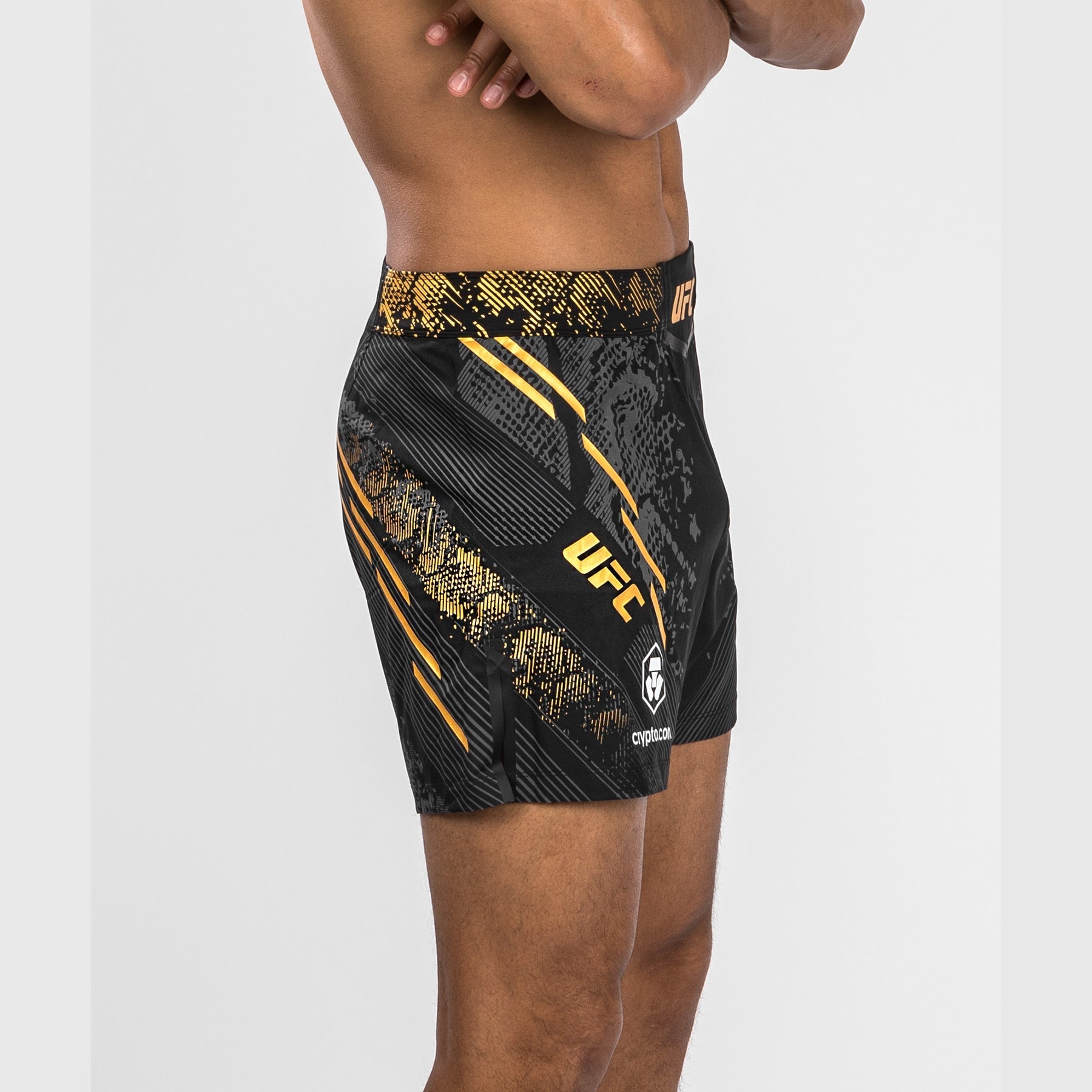 Venum UFC Adrenaline Personalized Authentic Fight Night Men's MMA Shorts - Black & Gold Training Shorts for MMA, Boxing & Gym Workouts