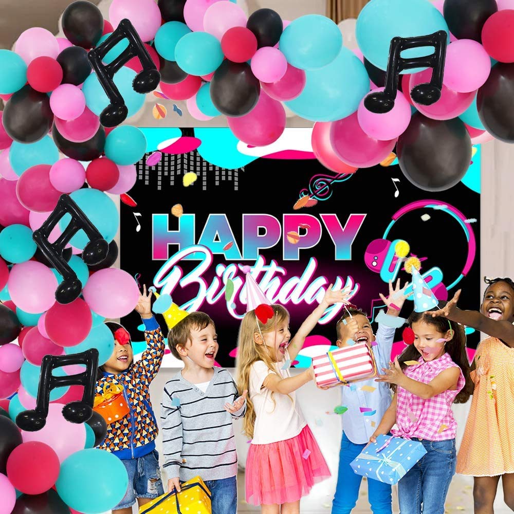 TikTok Party Decorations - Black Rose & Red Music Note Foil Balloons for Birthday, Baby Shower & Music Themed Events | TikTok Birthday Party Supplies for Social Media Celebrations