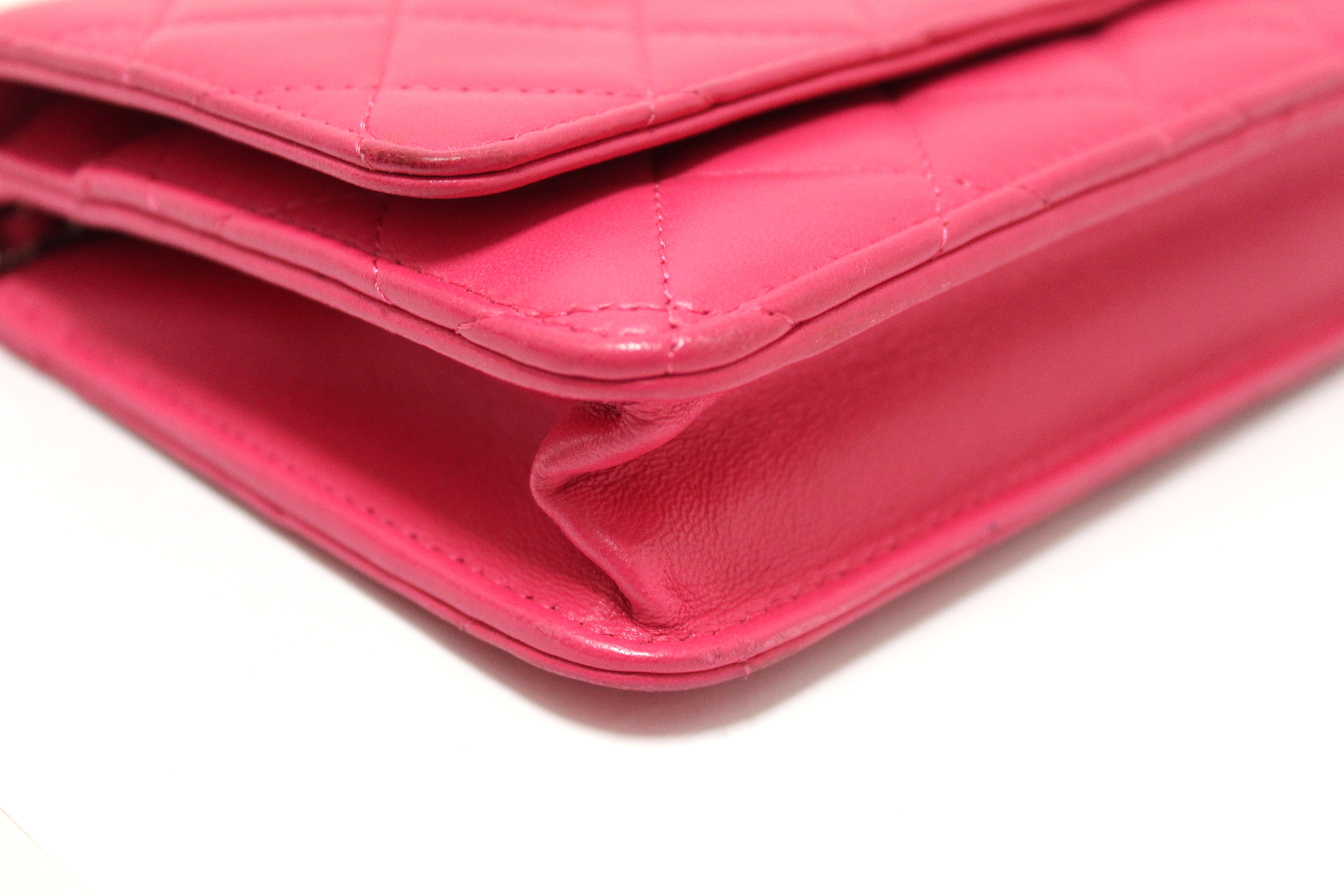 Authentic Chanel Fuchsia Pink Quilted Lambskin Leather Wallet On Chain WOC Crossbody Bag - Luxury Designer Handbag for Women, Perfect for Parties, Dating & Everyday Use