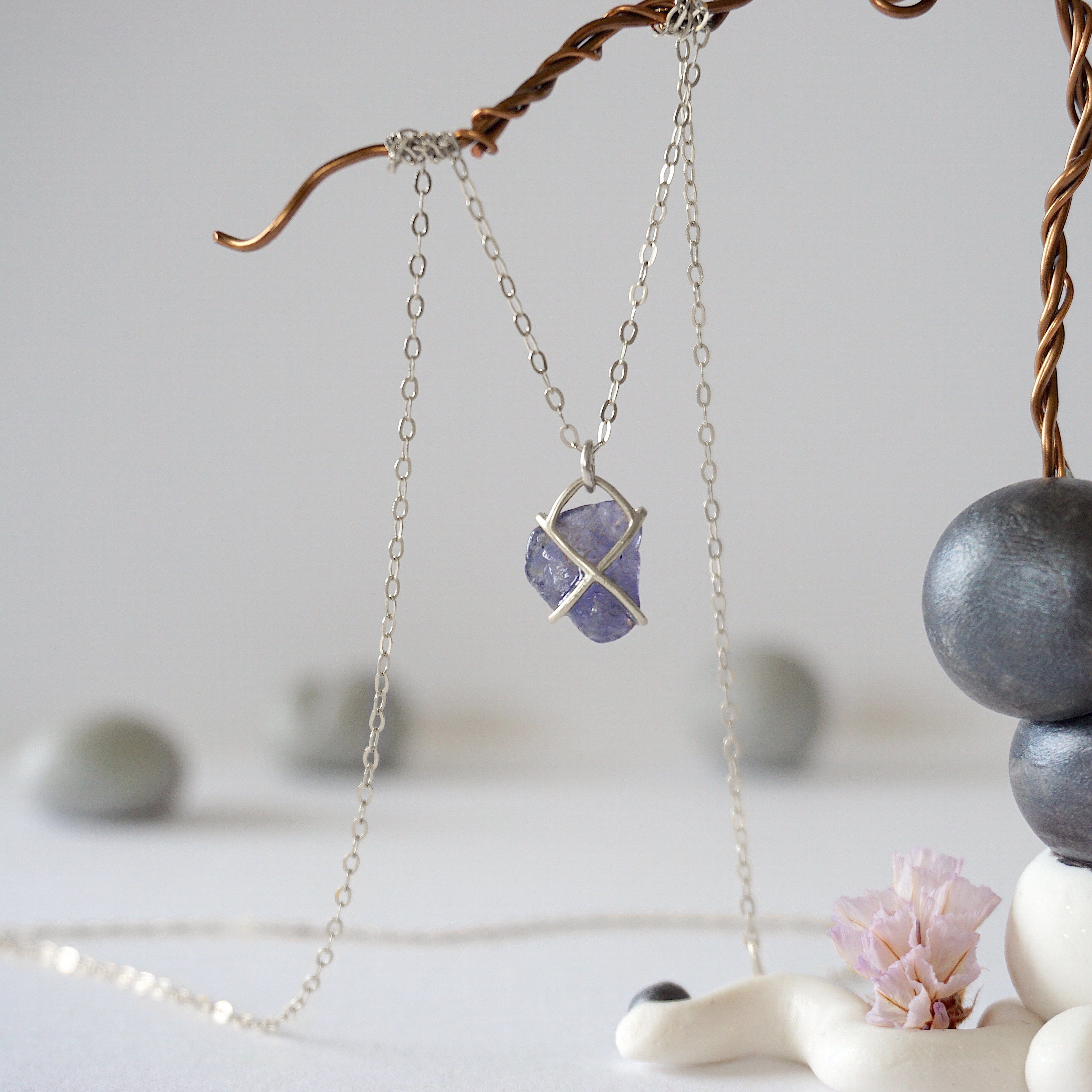 Iolite Sapphire Necklace - Sterling Silver Huggie Charm Pendant for Women | Elegant Jewelry Gift for Birthday, Anniversary & Special Occasions