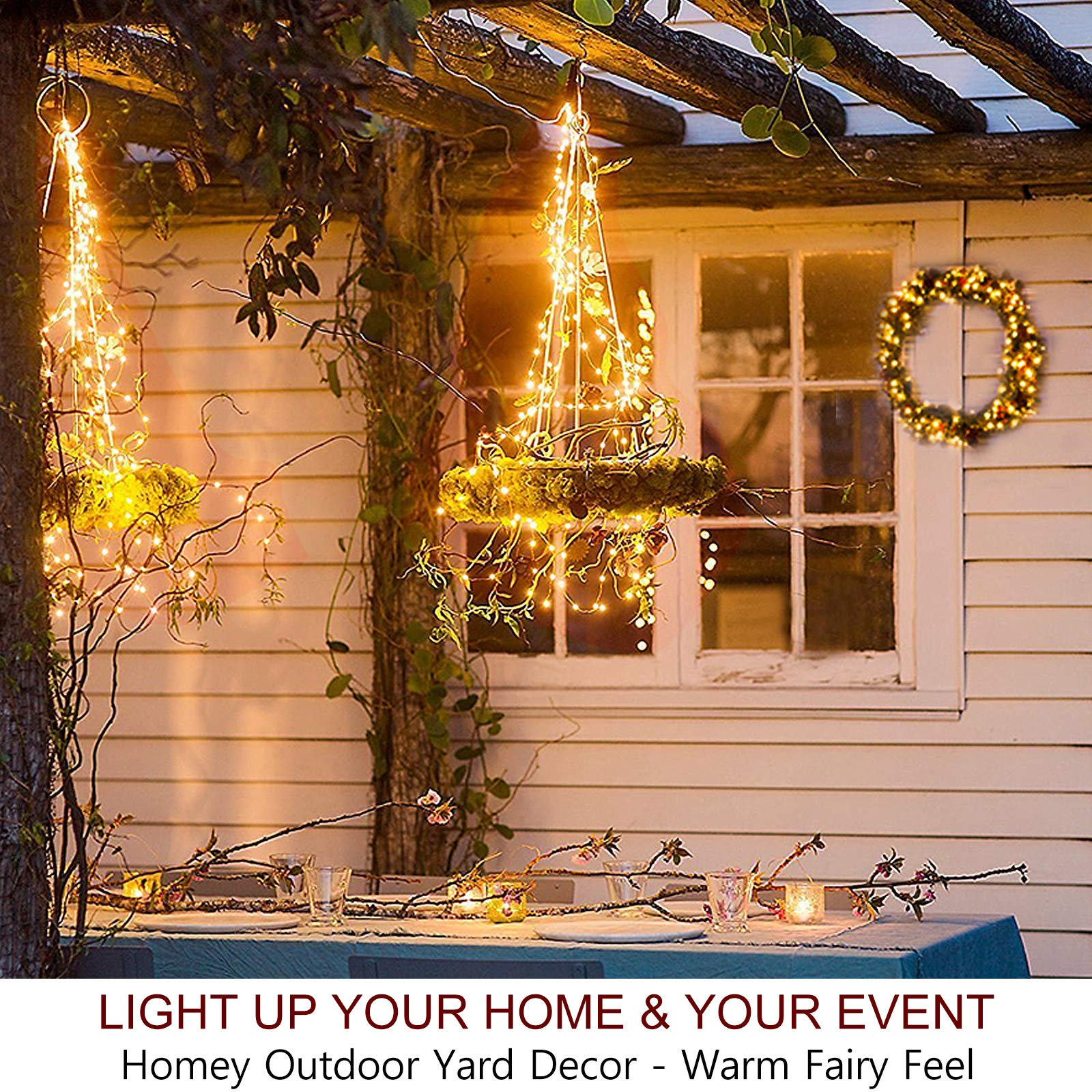 Bright Zeal 66 Ft 200 LED Christmas Lights Battery Operated with Remote - 8 Modes Warm White Fairy Lights with Timer & Dimmable Function - Waterproof Outdoor Twinkle Lights for Christmas Tree, Patio, Garden, Wedding and Party Decorations