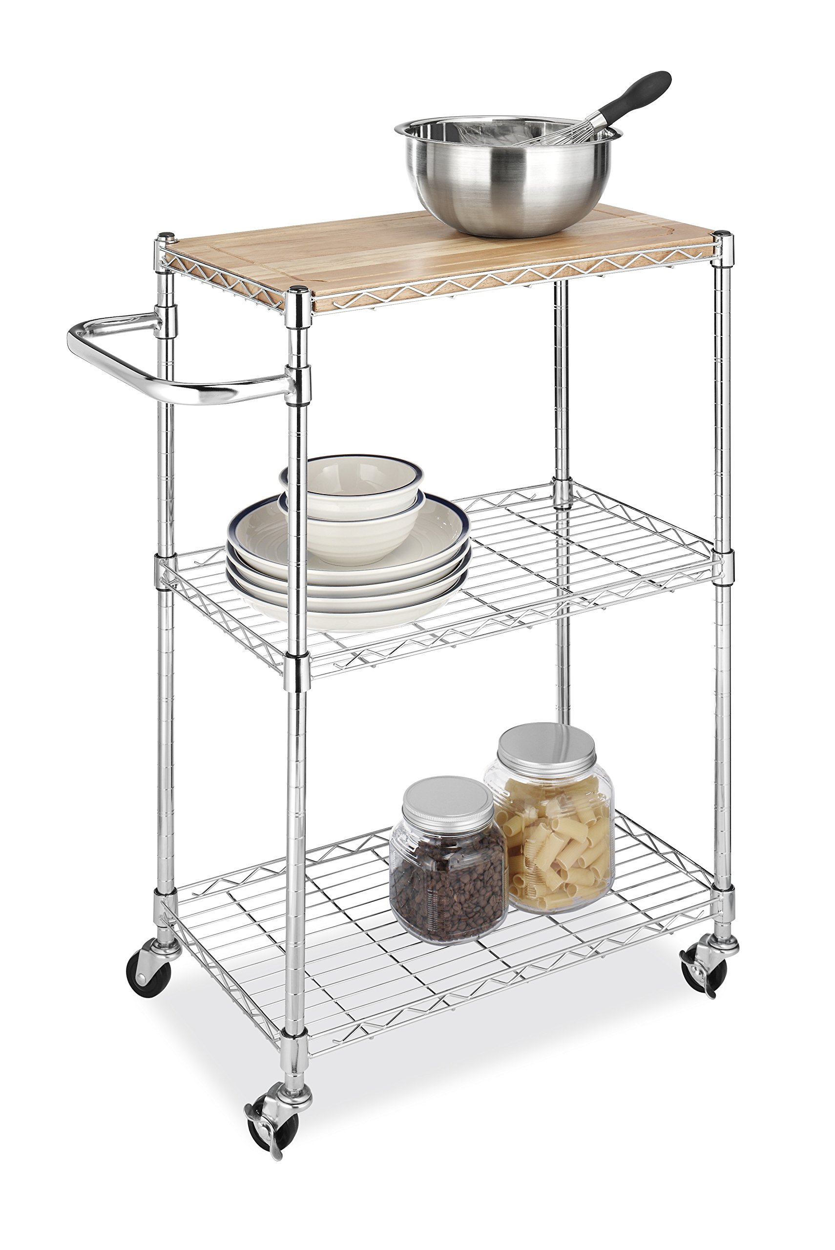 Whitmor Supreme Kitchen & Microwave Cart - Wood & Chrome Rolling Storage Cart - 13.25