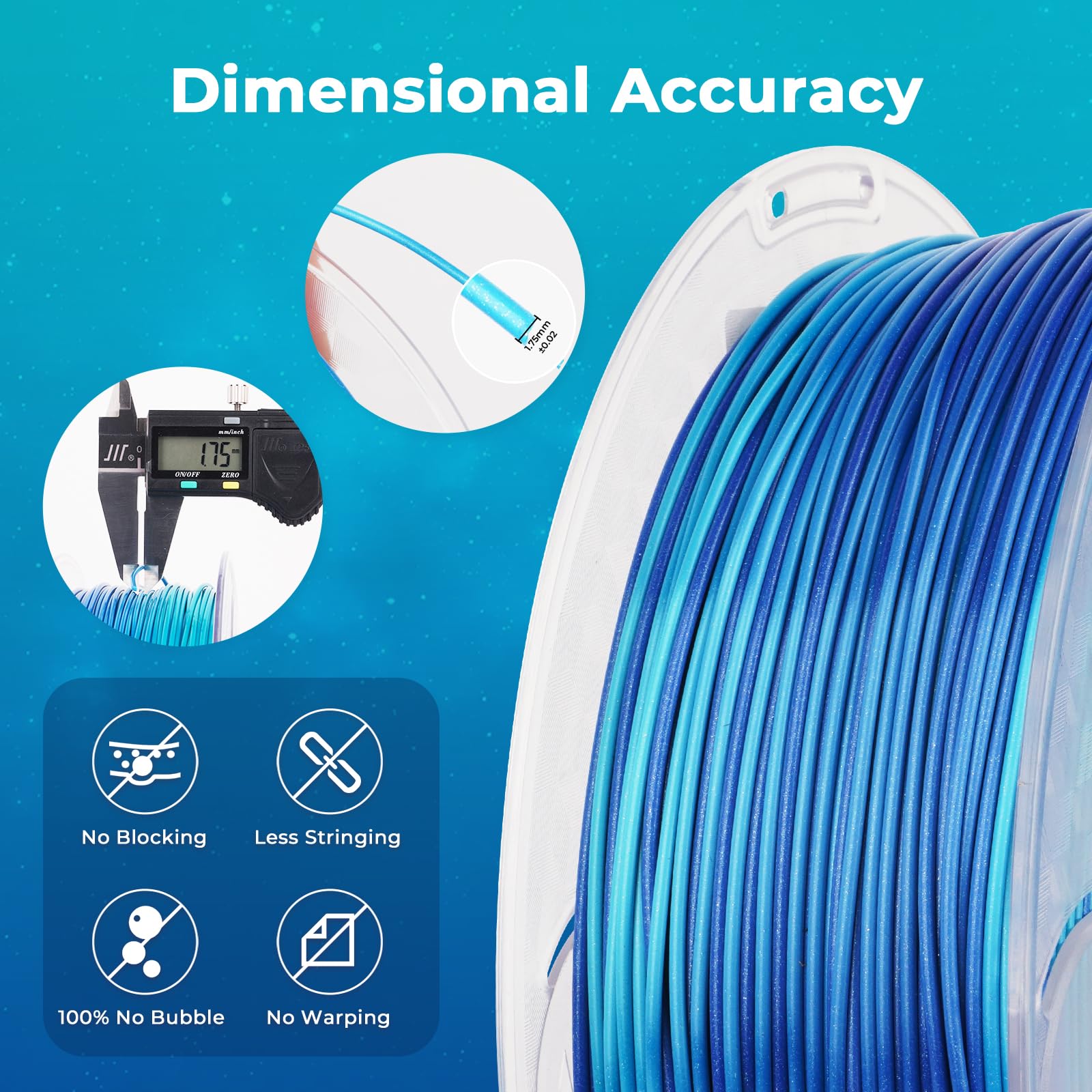 AMOLEN Premium PLA 3D Printer Filament 1.75mm - Silk Shiny Gradient Filament in Azure Blue (1KG/2.2lb) for Smooth 3D Printing | Perfect for Cosplay Props, Home Decor & DIY Projects