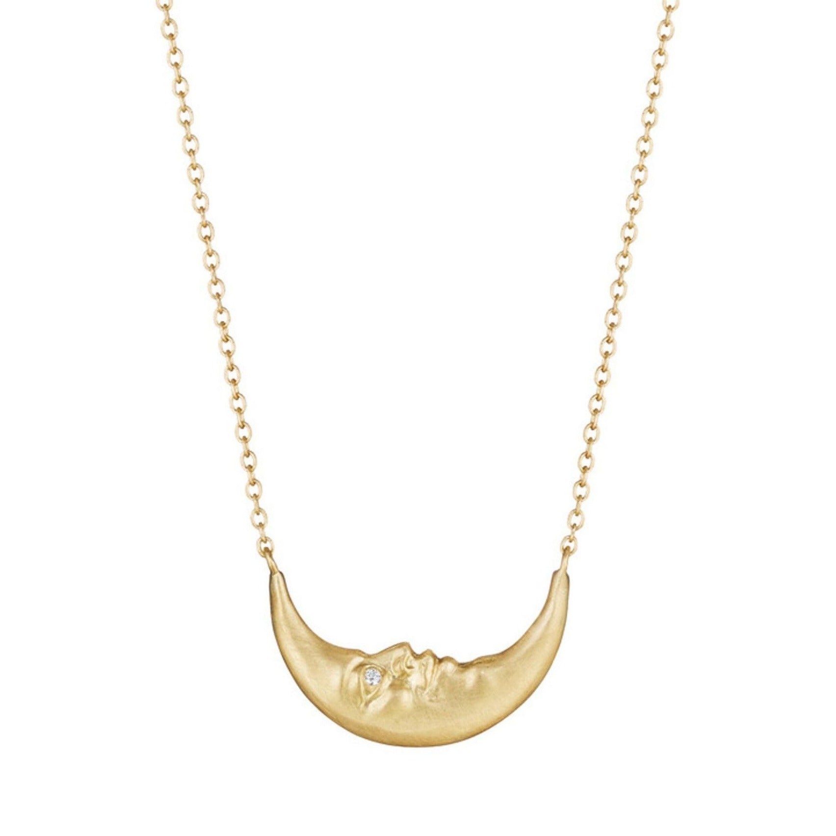 Elegant Crescent Moon Face Necklace with Sparkling Diamond Eyes - Perfect for Women's Fashion, Gift Giving & Evening Occasions
