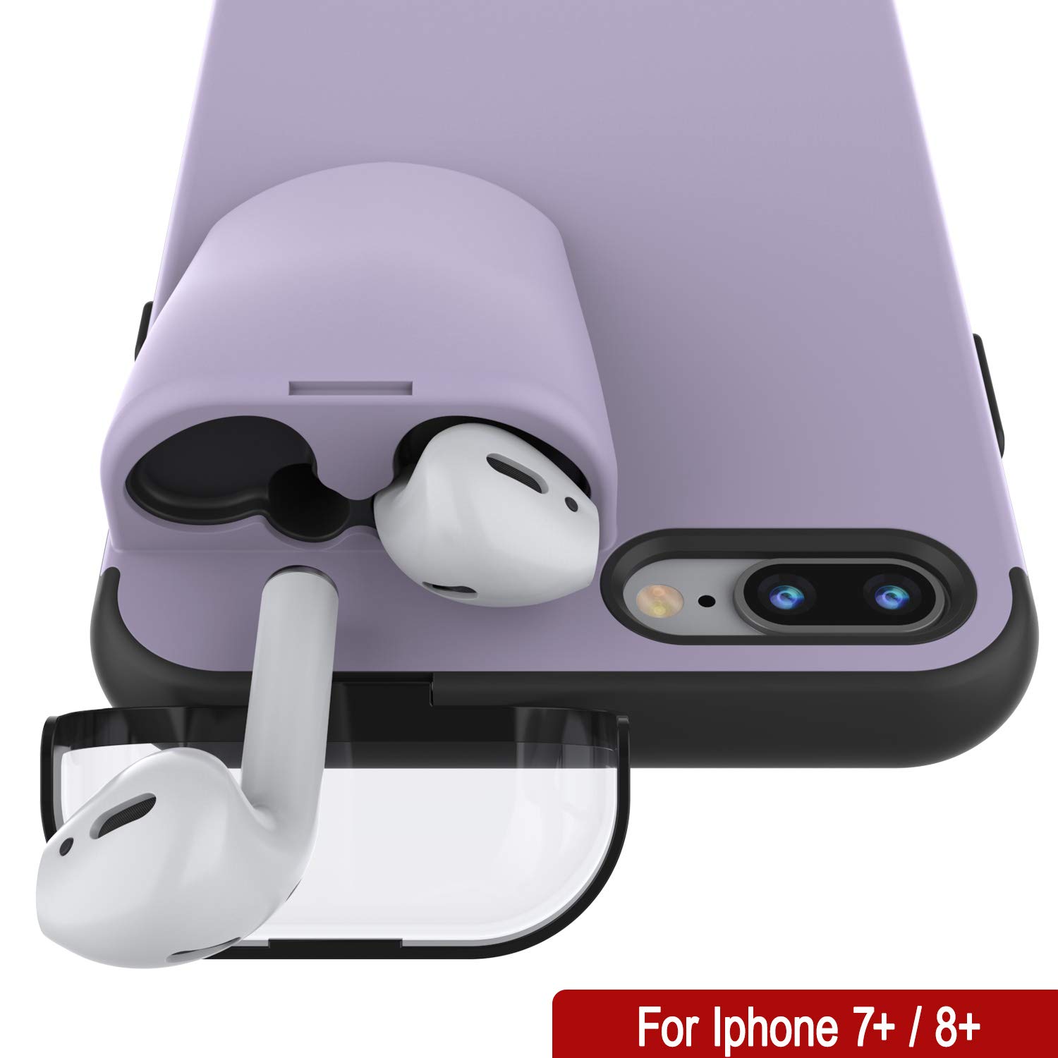 Punkcase iPhone 8 Plus Case with AirPods Holder - Slim & Durable 2-in-1 Protective Cover for iPhone 8 Plus (5.5 Inch) - Compatible with AirPods 1st & 2nd Generation - Purple | Perfect for Gym, Travel & Everyday Use