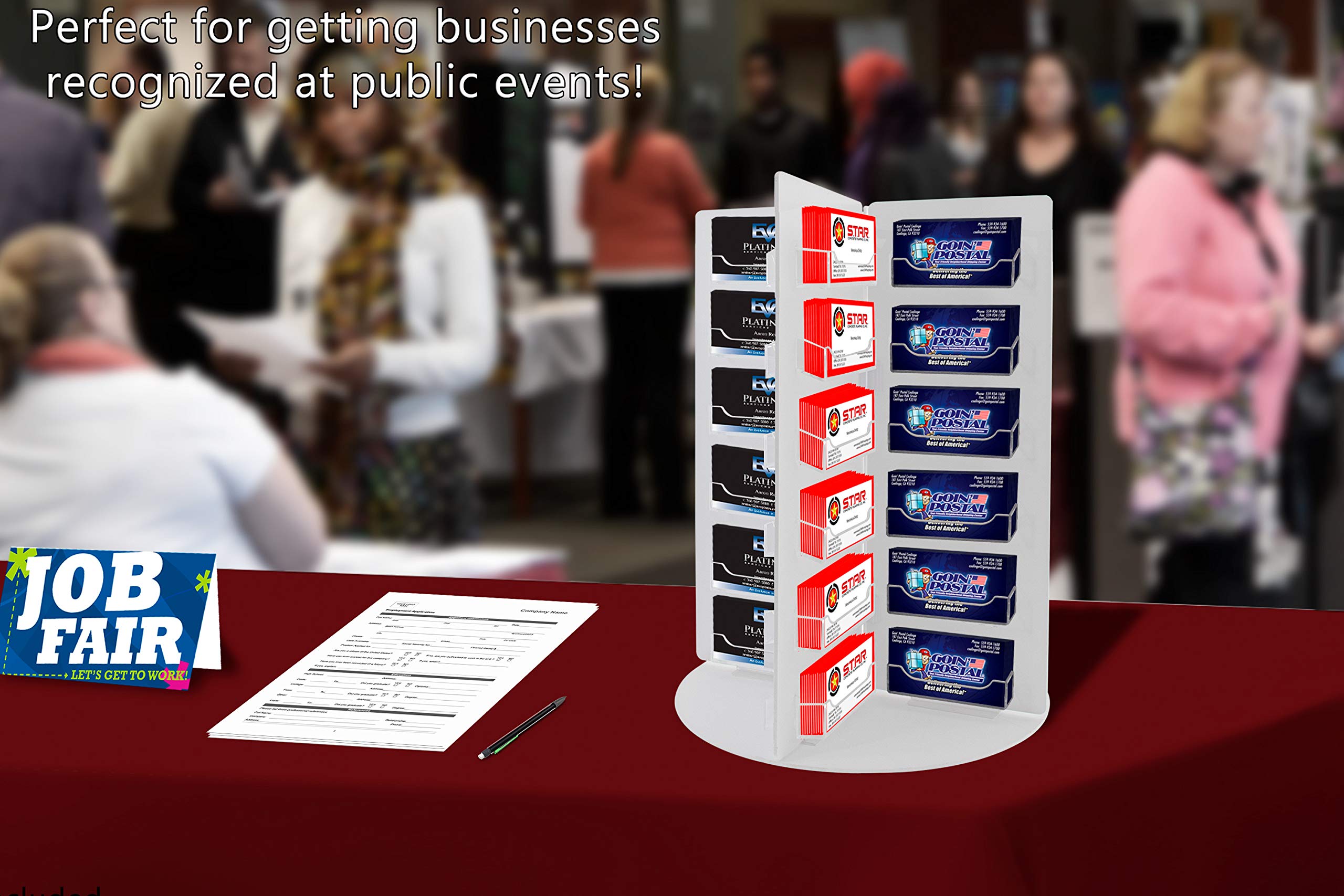 Clear Acrylic Spinning Business Card Holder with White PVC Base - 48 Slot Desk Display for 3.5