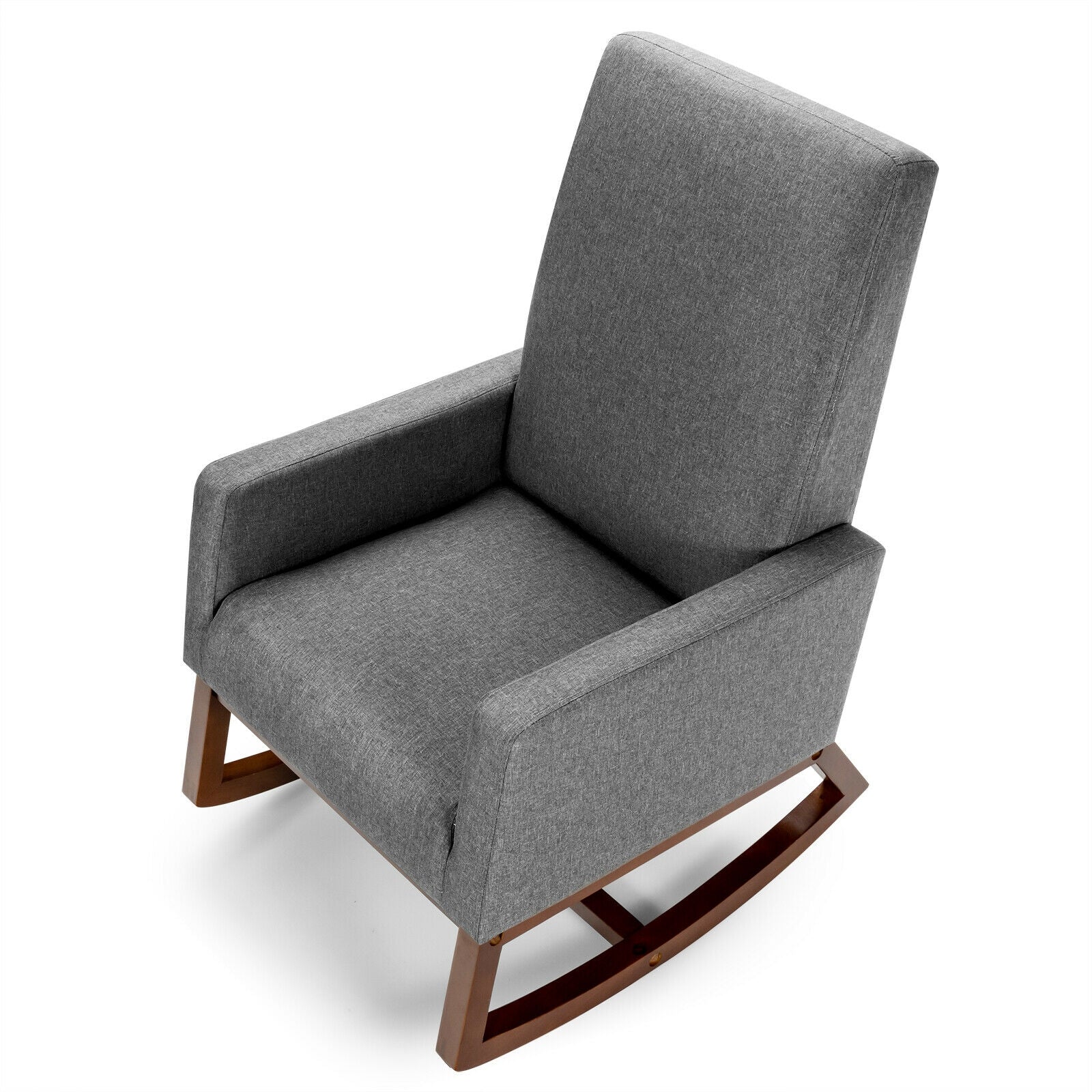 High Back Upholstered Rocking Lounge Chair with Side Pocket - Gray Comfortable Armchair for Living Room, Bedroom or Nursery - Perfect for Relaxing, Reading and Nursing