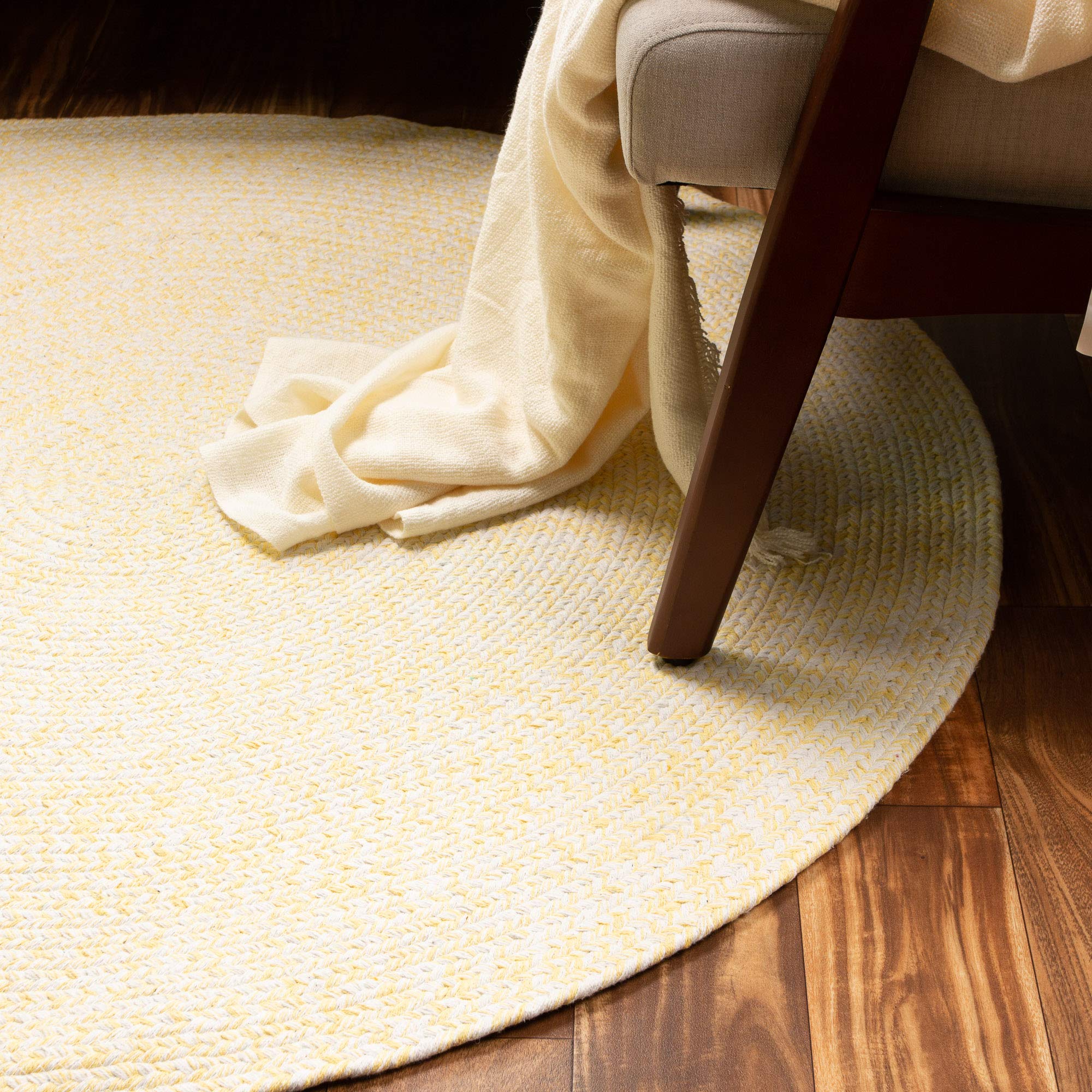 Farmhouse Braided Cotton Reversible Area Rug - 6' Round Yellow & White - Perfect for Kitchen, Living Room & Bedroom Decor