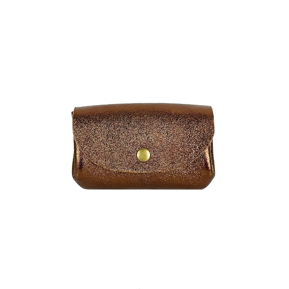 Genuine Metallic Leather Mini Accordion Coin Purse with Double Compartment & 3 Pockets - Handmade in Italy - Bronze Wallet for Women | Perfect for Organizing Coins, Cards & Cash On-the-Go