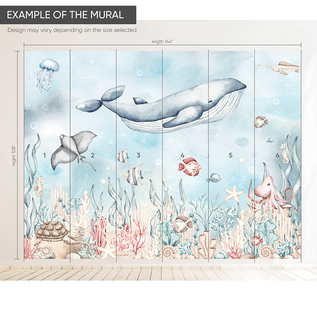 Undersea World Wall Mural WM055 - Stunning Ocean Theme Wallpaper for Kids Room, Nursery, or Classroom Decor