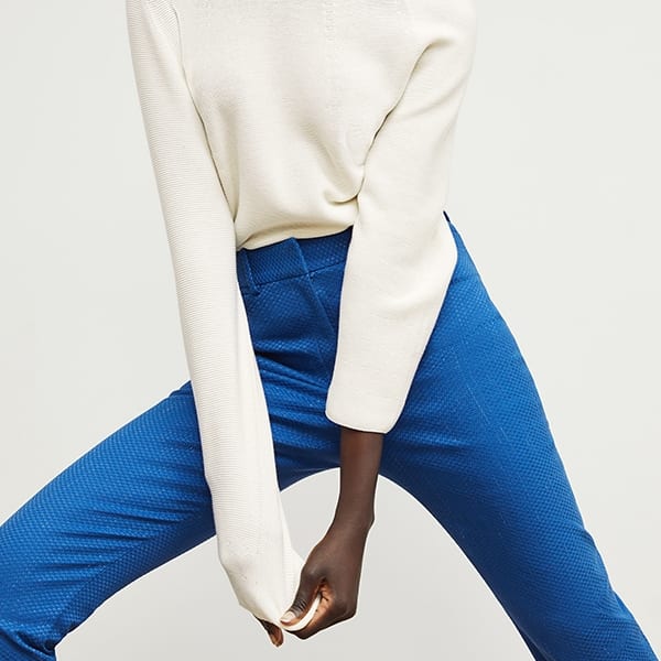 Condesa Pant Basketweave Jacquard Pants in Azure Blue - Elegant High-Waisted Trousers for Women | Perfect for Office Wear, Cocktail Parties & Special Occasions
