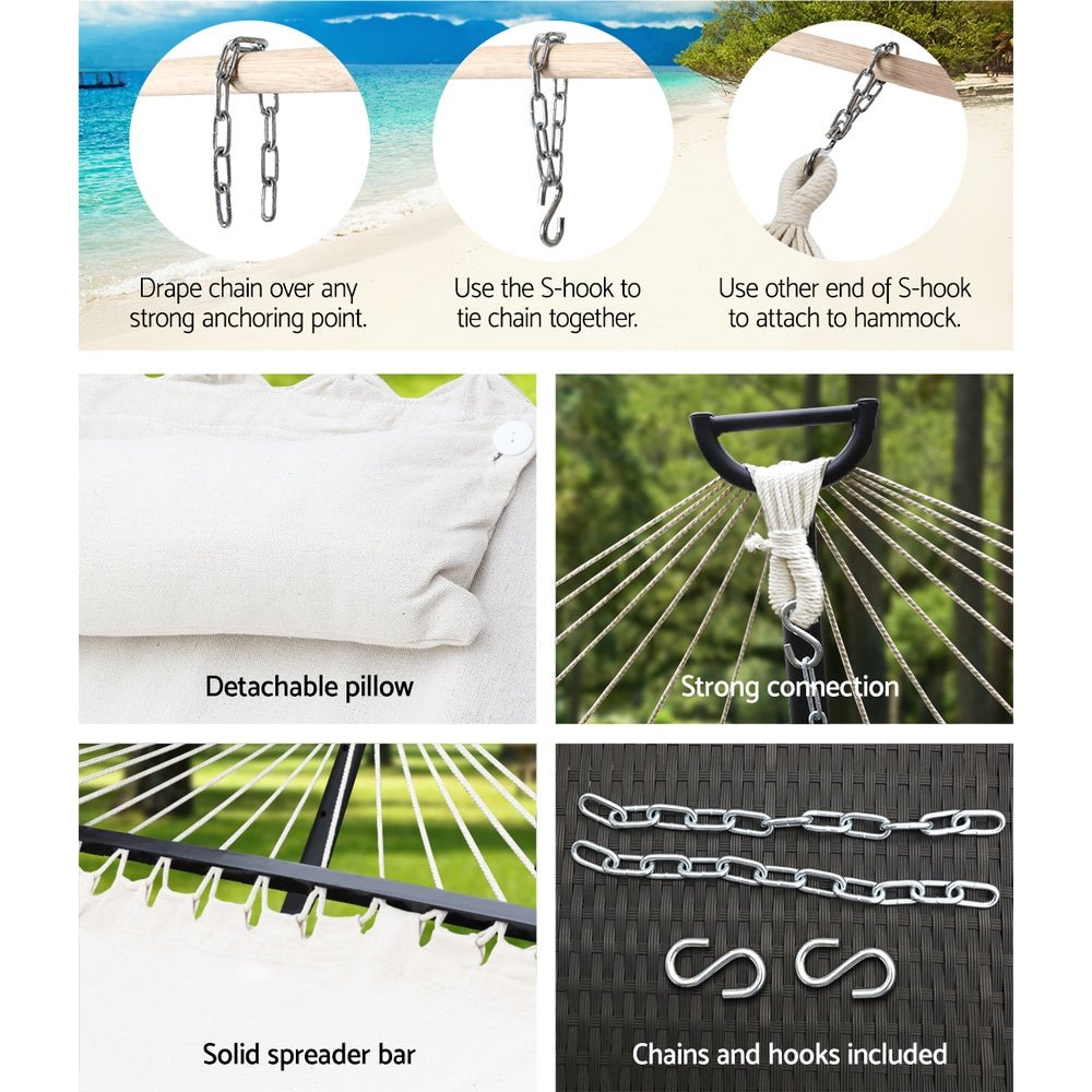 Portable 2-Person Hammock Bed with Pillow for Outdoor Camping, Backyard Relaxation & Beach Lounging