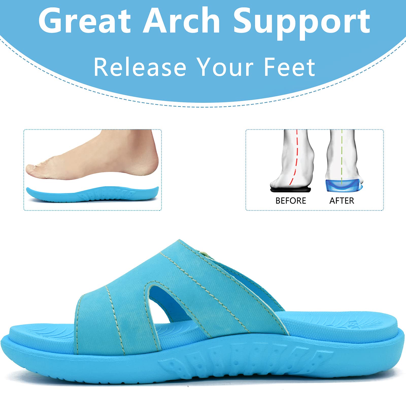 **KuaiLu Women's Orthotic Slides - Lightweight Athletic Yoga Sandals with Thick Cushion & Arch Support for Plantar Fasciitis - Perfect for Yoga, Gym, and Home Comfort**