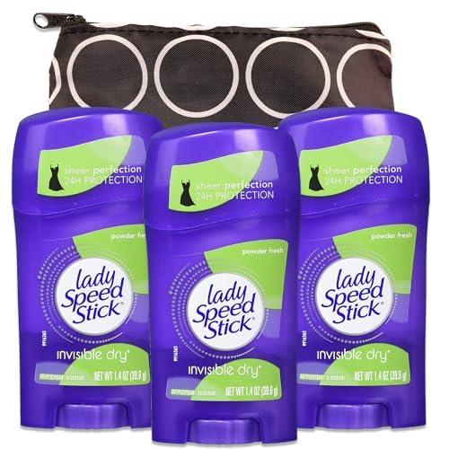 Lady Speed Stick Deodorant for Women - 3 Pack Powder Fresh Travel Size (1.4 Oz Each) with Free Travel Pouch | Fresh All Day Protection | Perfect for Gym, Office & Travel