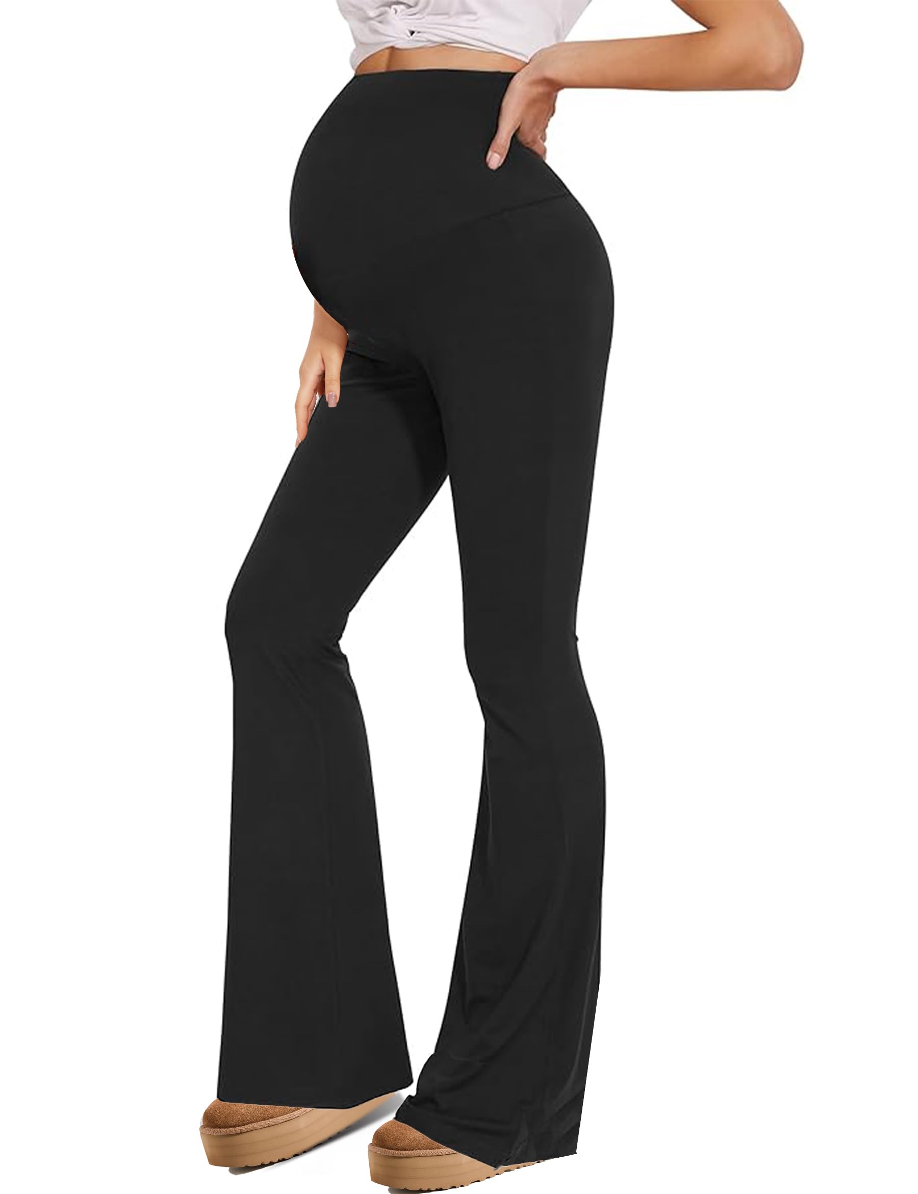 Buttery Soft Maternity Flare Leggings - High Waisted Over Belly Pregnancy Yoga Pants for Before, During & After Pregnancy | Comfortable Stretchy Workout & Lounge Wear